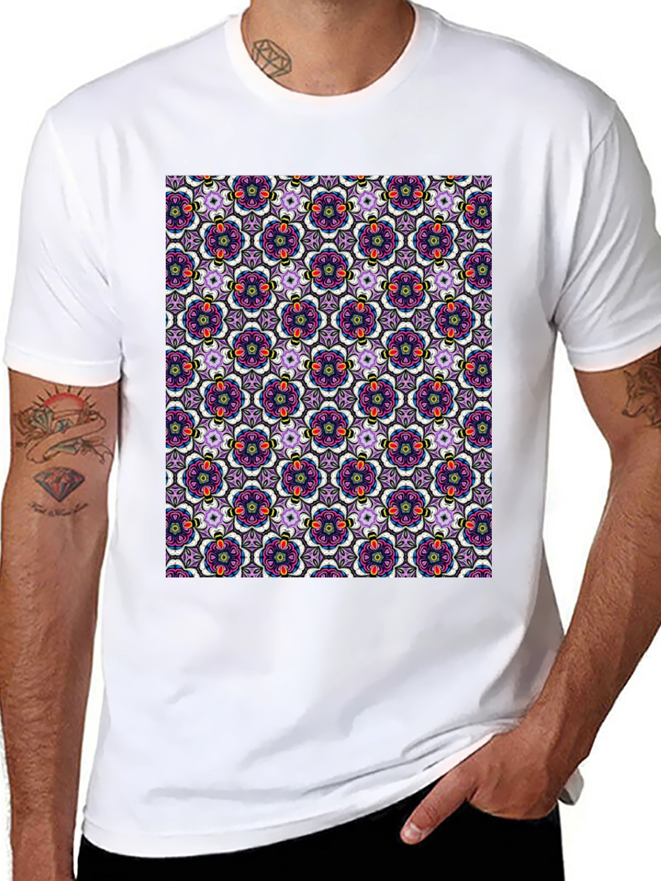 Floral Pattern T-Shirt - Mens Cotton Tee