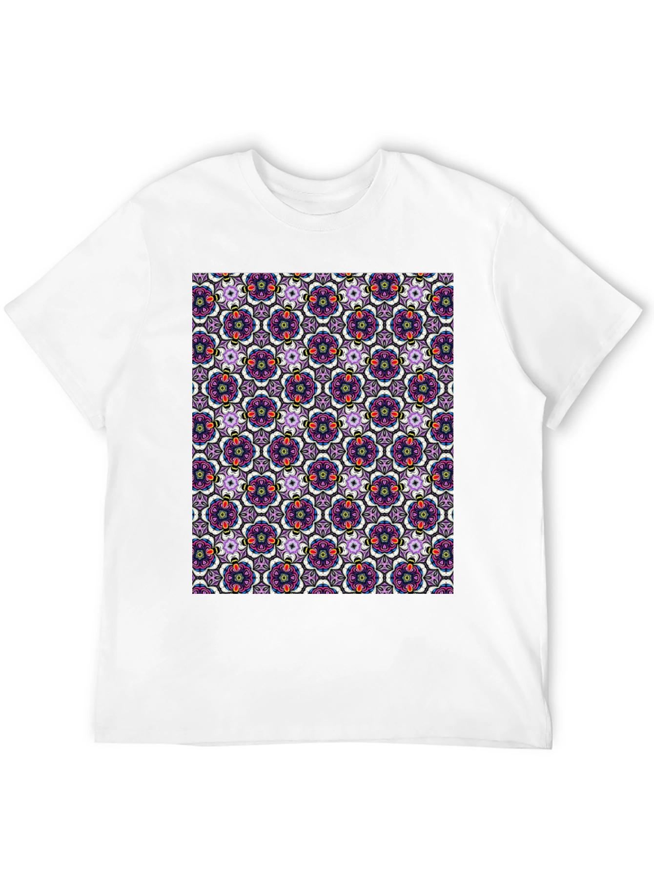 Floral Pattern T-Shirt - Mens Cotton Tee