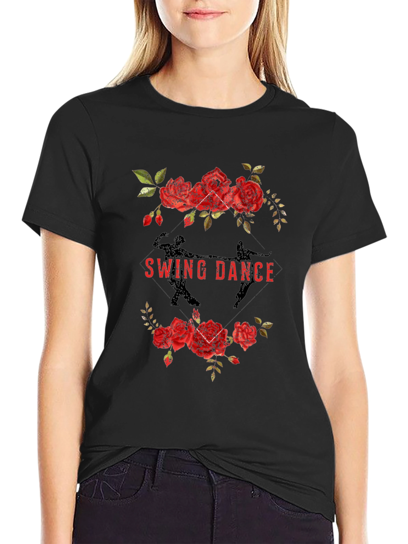 Swing Dance Floral Graphic Tee - Black
