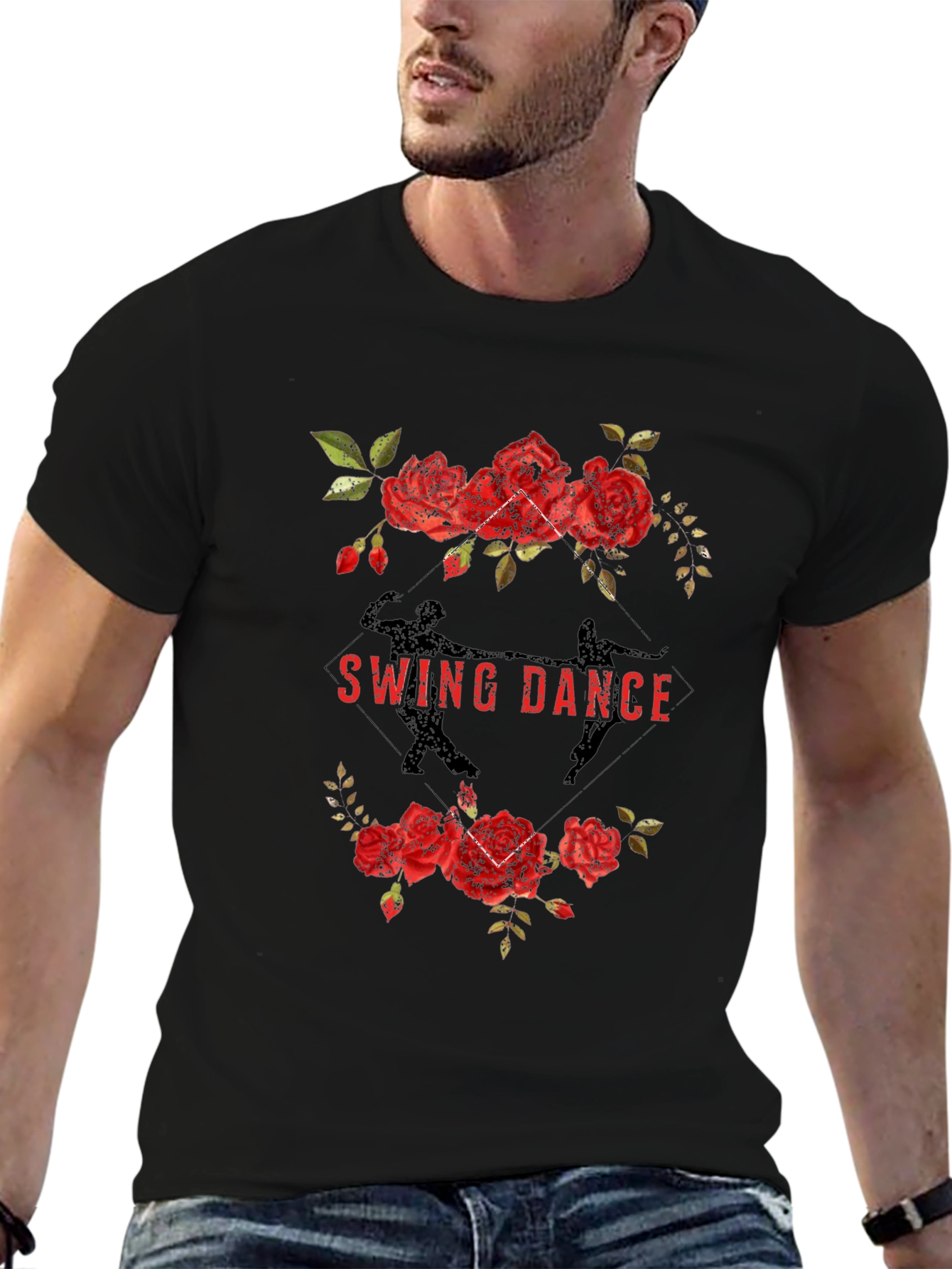 Swing Dance Floral Graphic Tee - Black