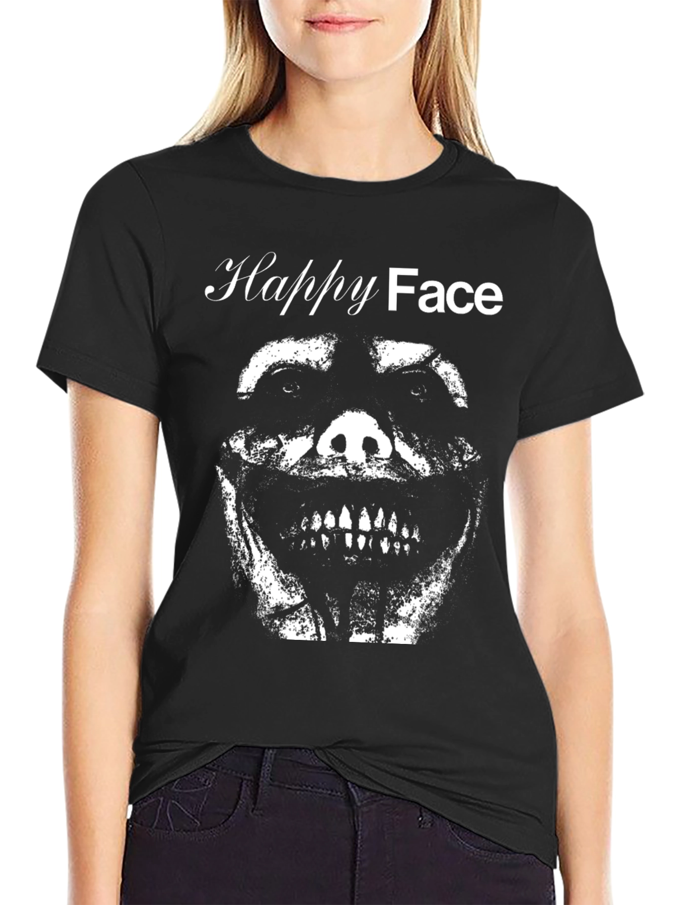 Happy Face Graphic Tee - Black T-Shirt