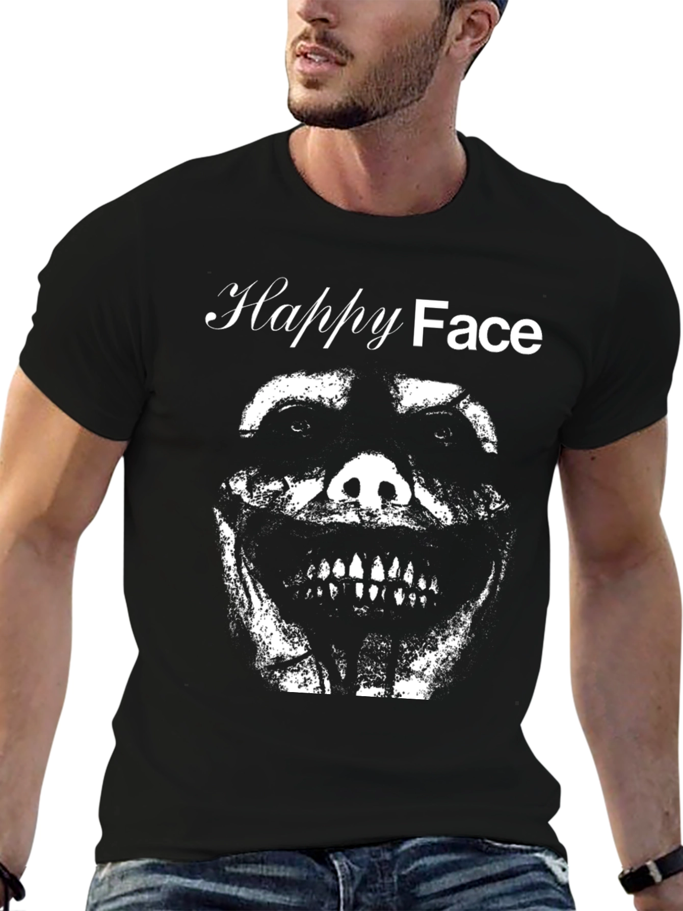 Happy Face Graphic Tee - Black T-Shirt