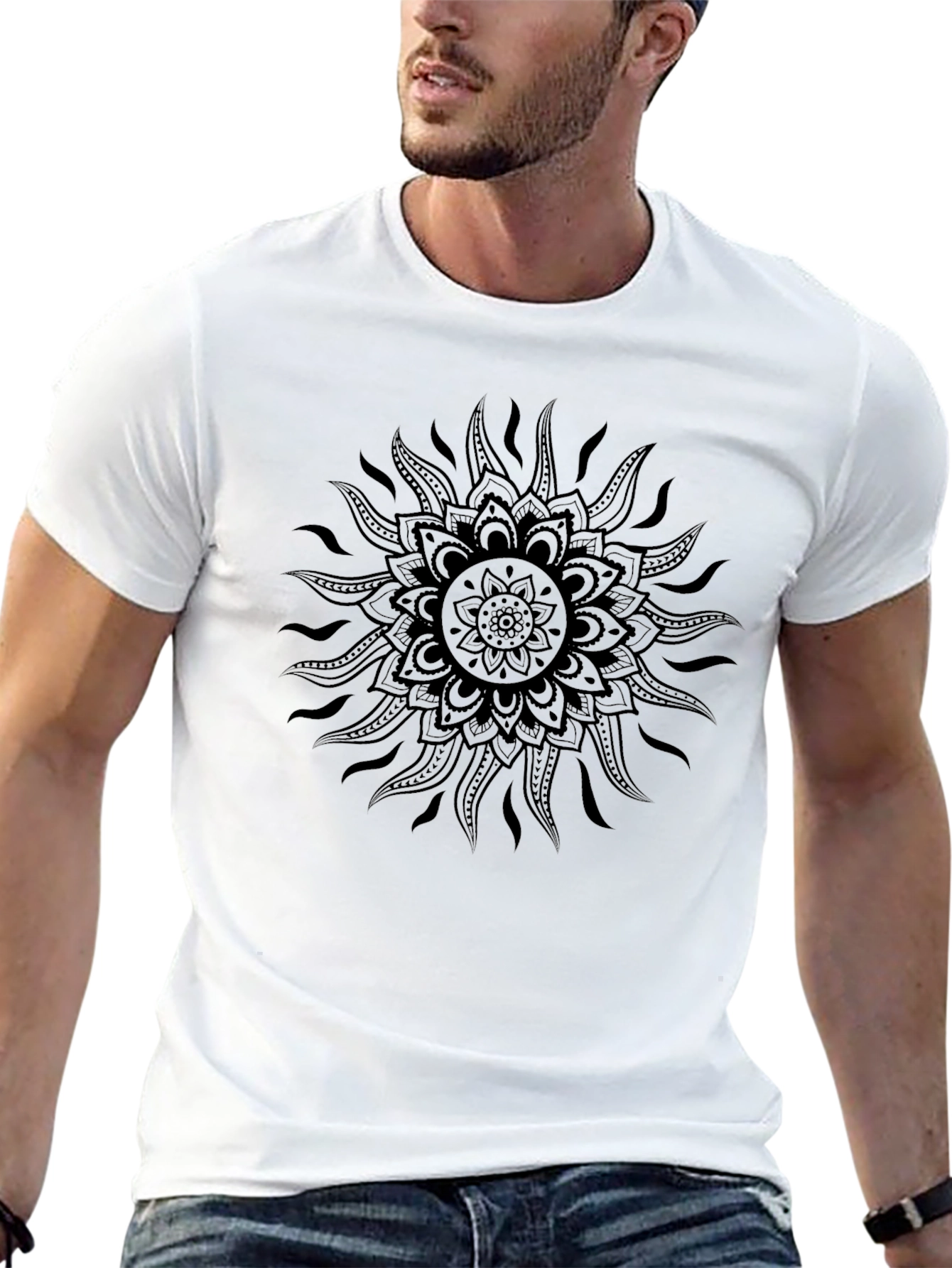 Black Sun Mandala Graphic Tee - Modern Style