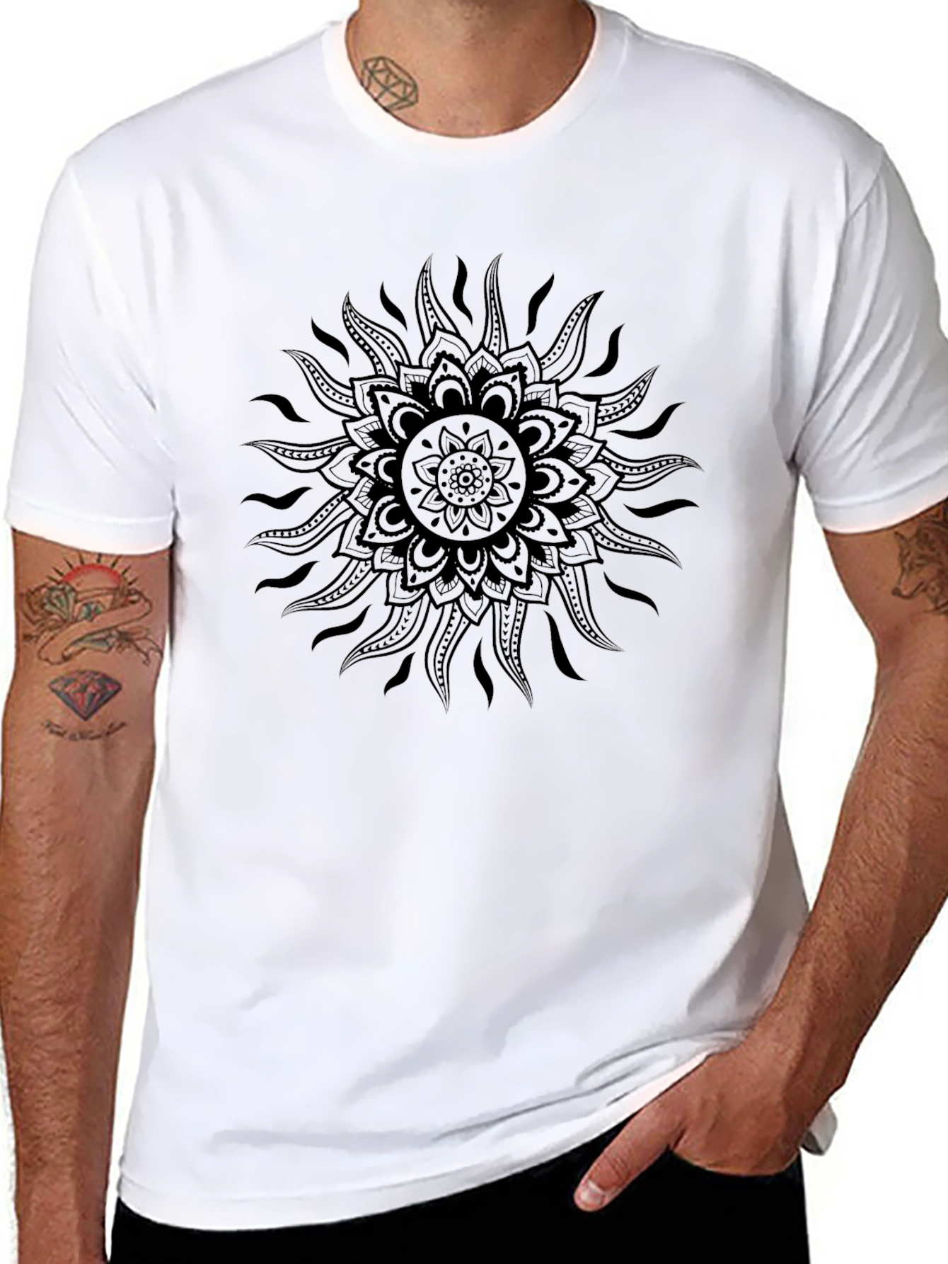 Black Sun Mandala Graphic Tee - Modern Style