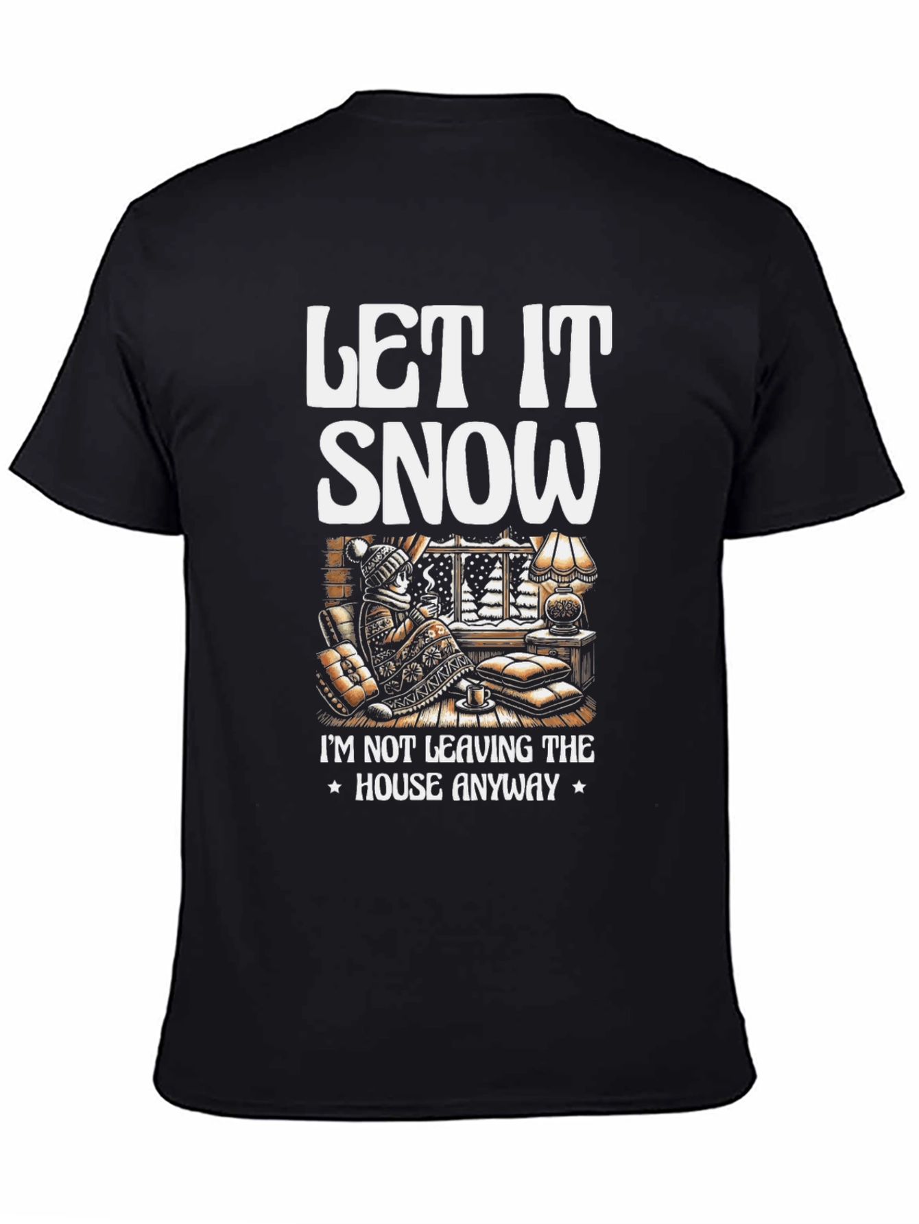 Let It Snow T-Shirt Winter Cozy Cabin Black Tee