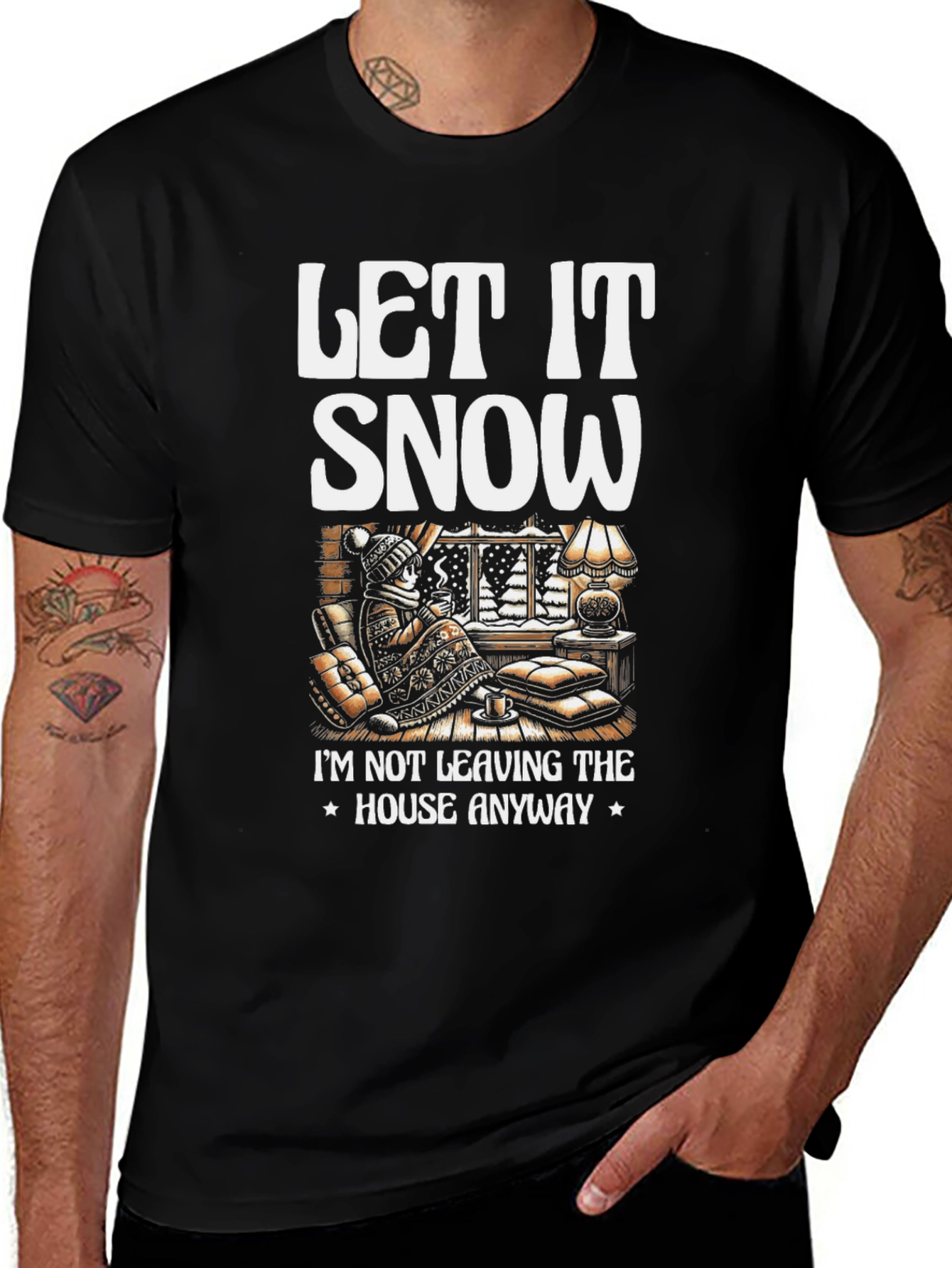 Let It Snow T-Shirt Winter Cozy Cabin Black Tee