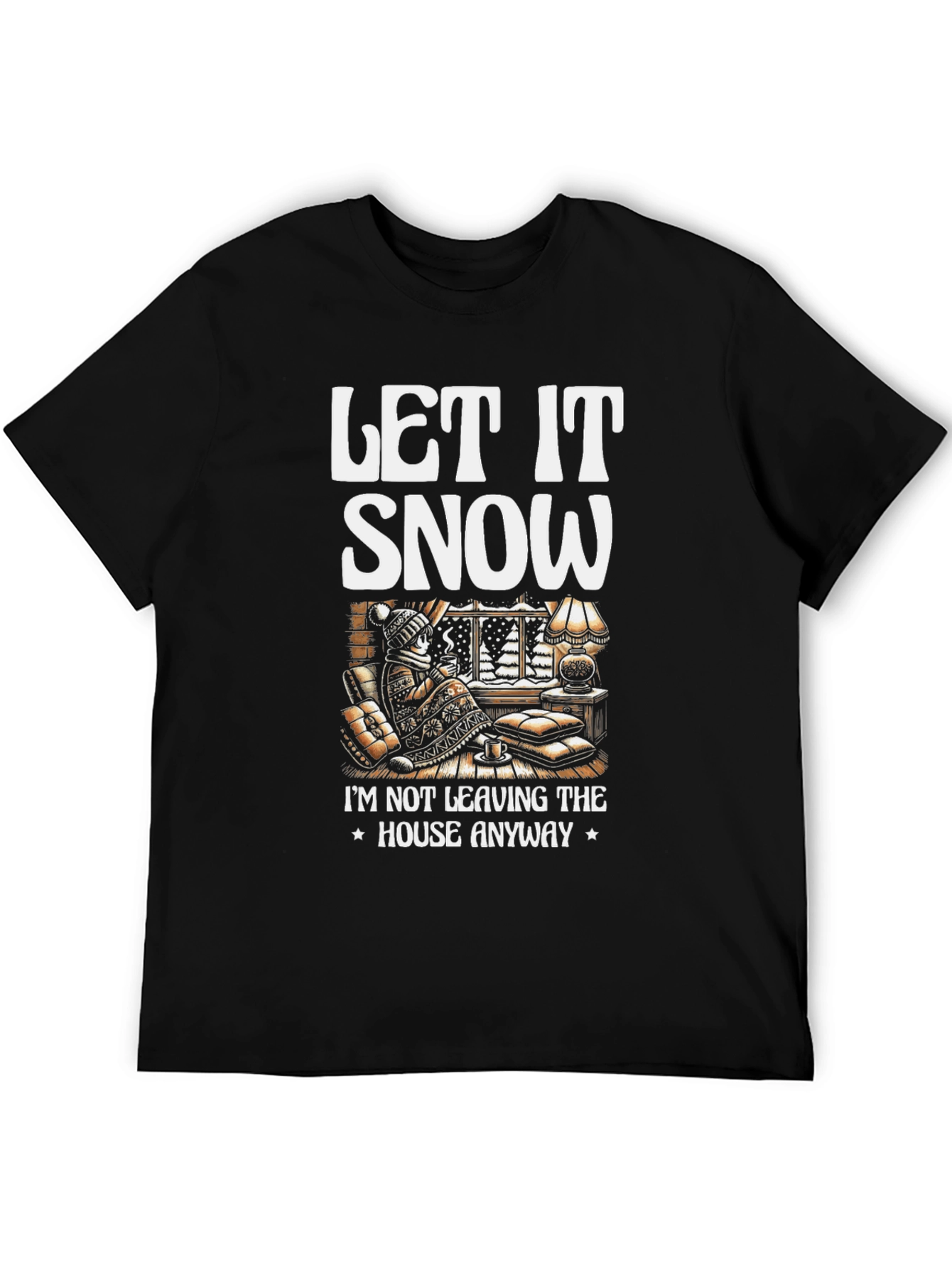 Let It Snow T-Shirt Winter Cozy Cabin Black Tee