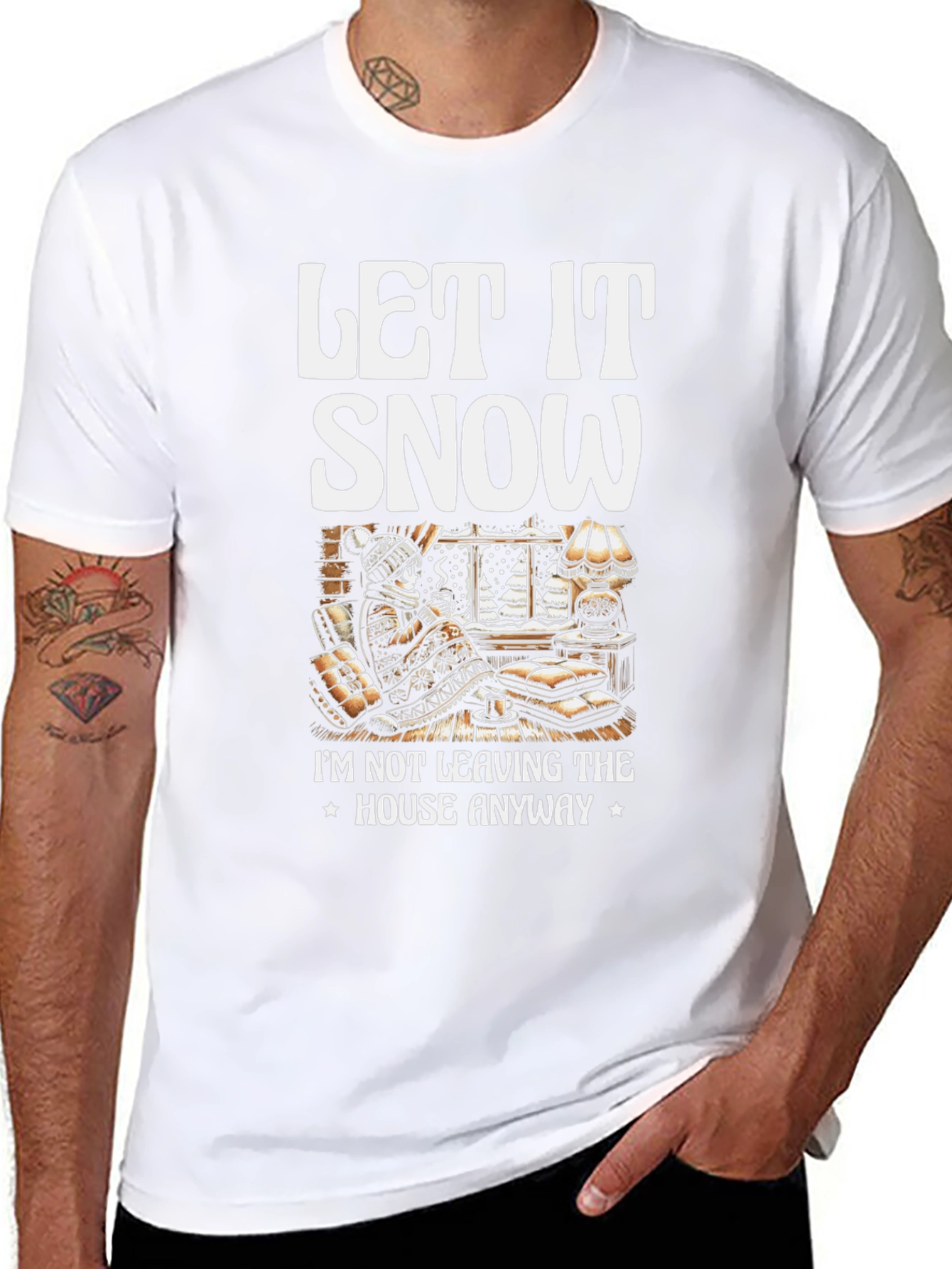 Let It Snow T-Shirt Winter Cozy Cabin Black Tee