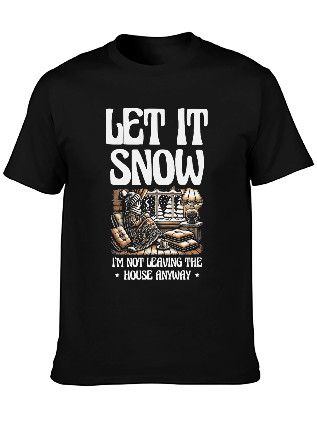 Let It Snow T-Shirt Winter Cozy Cabin Black Tee