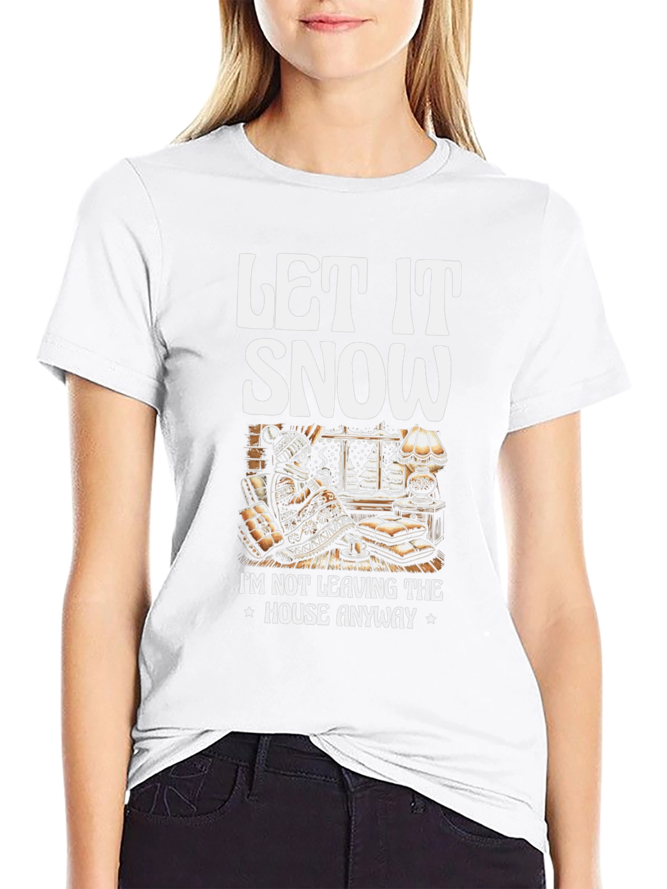 Let It Snow T-Shirt Winter Cozy Cabin Black Tee