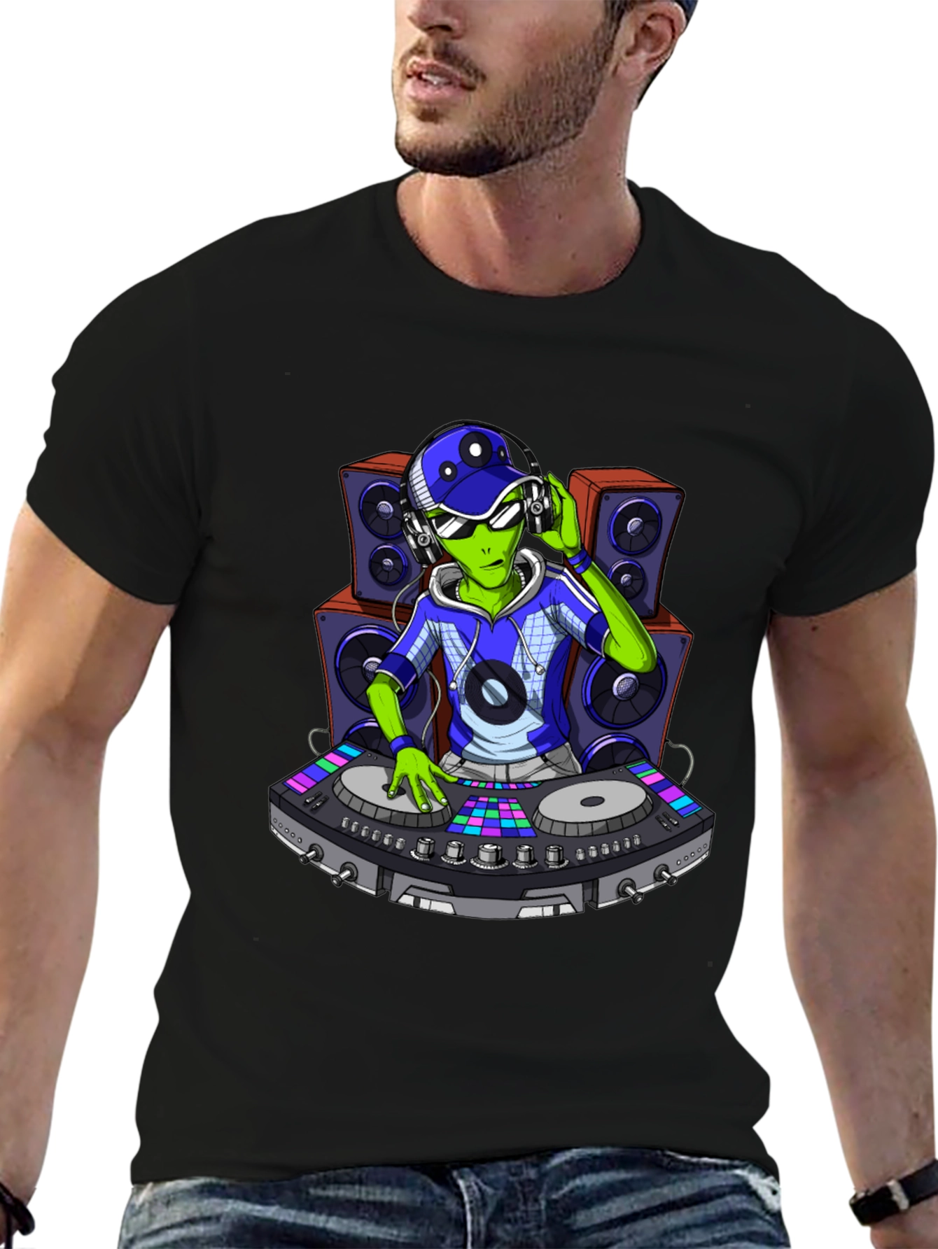 DJ Alien Graphic Tee - Black Cotton T-Shirt