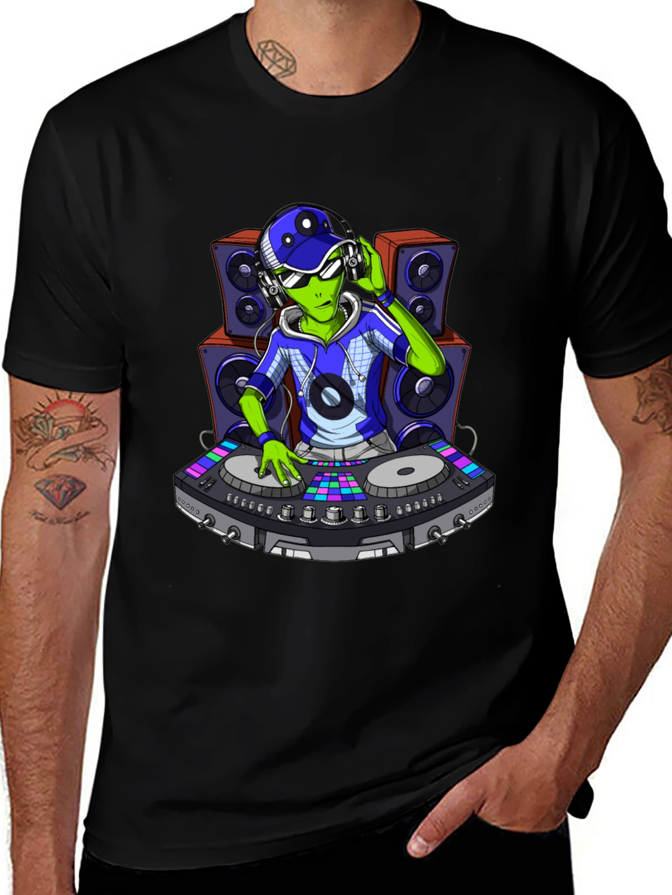 DJ Alien Graphic Tee - Black Cotton T-Shirt