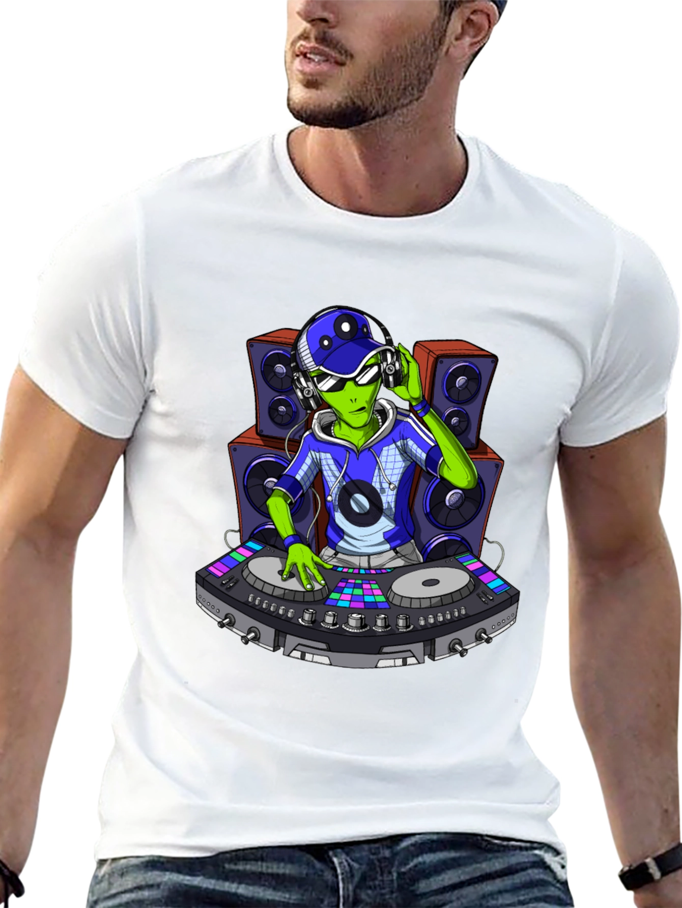 DJ Alien Graphic Tee - Black Cotton T-Shirt