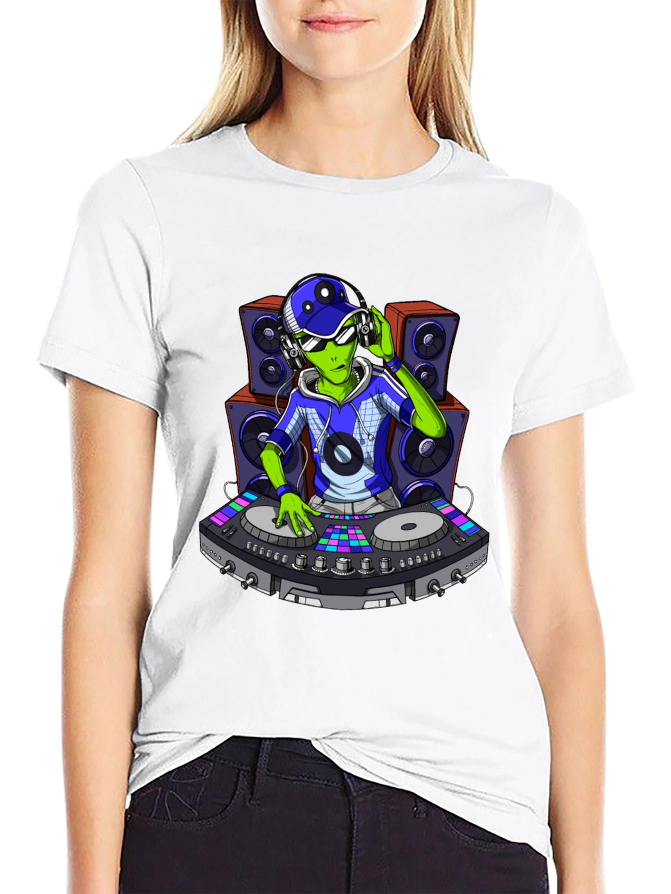 DJ Alien Graphic Tee - Black Cotton T-Shirt