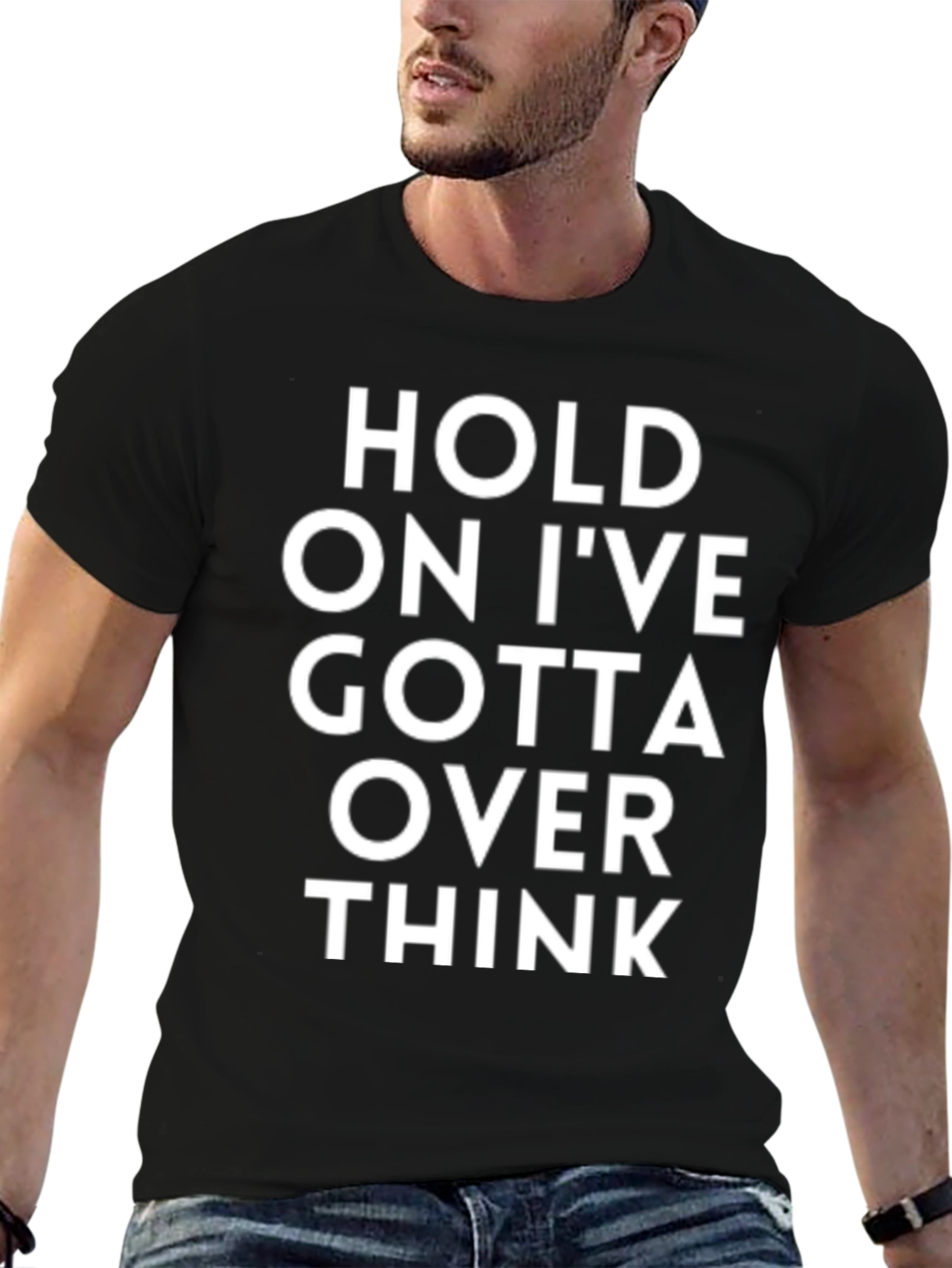 Over Thinker Black Cotton T-Shirt