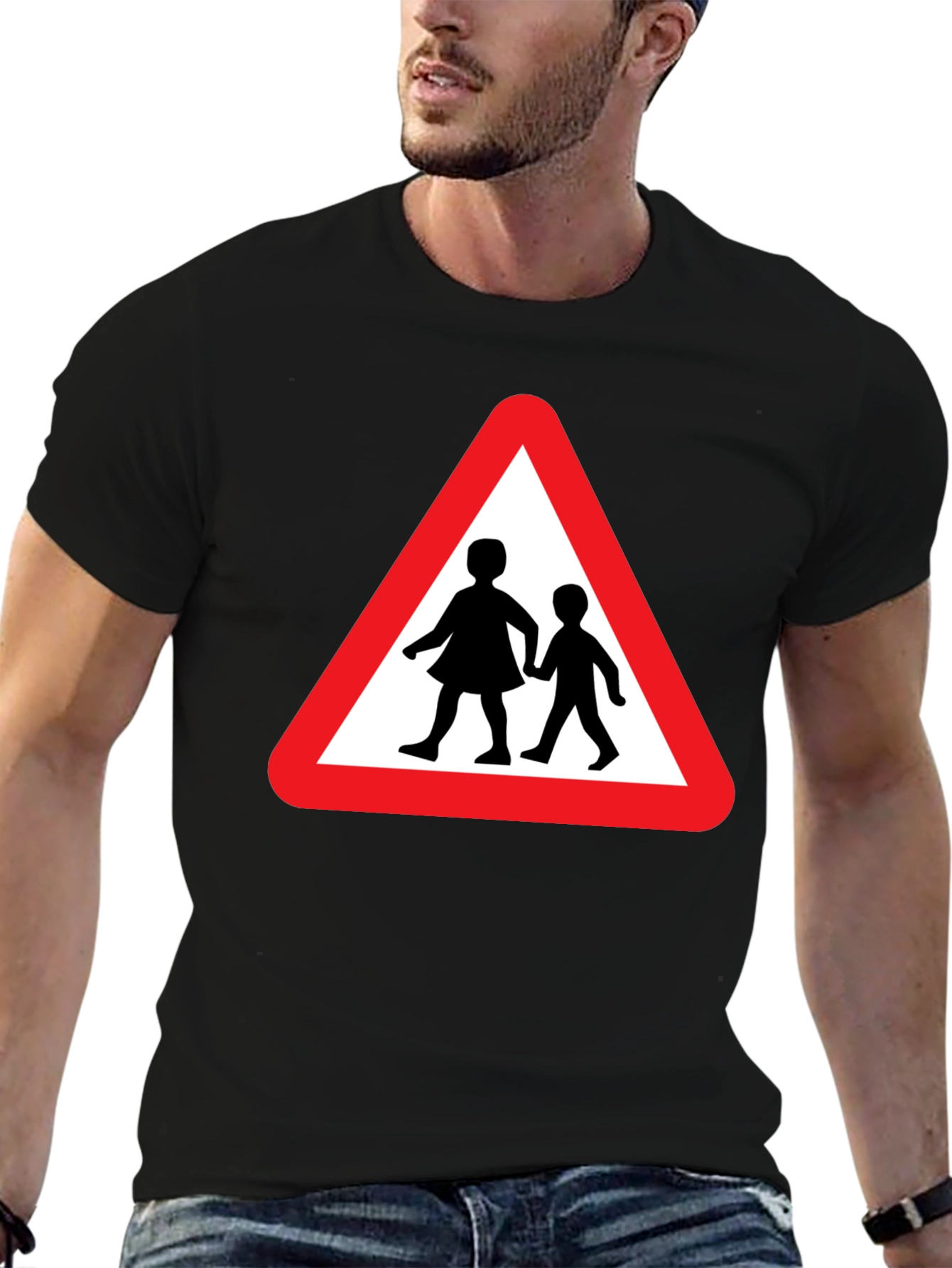 Caution Children Crossing Black T-Shirt