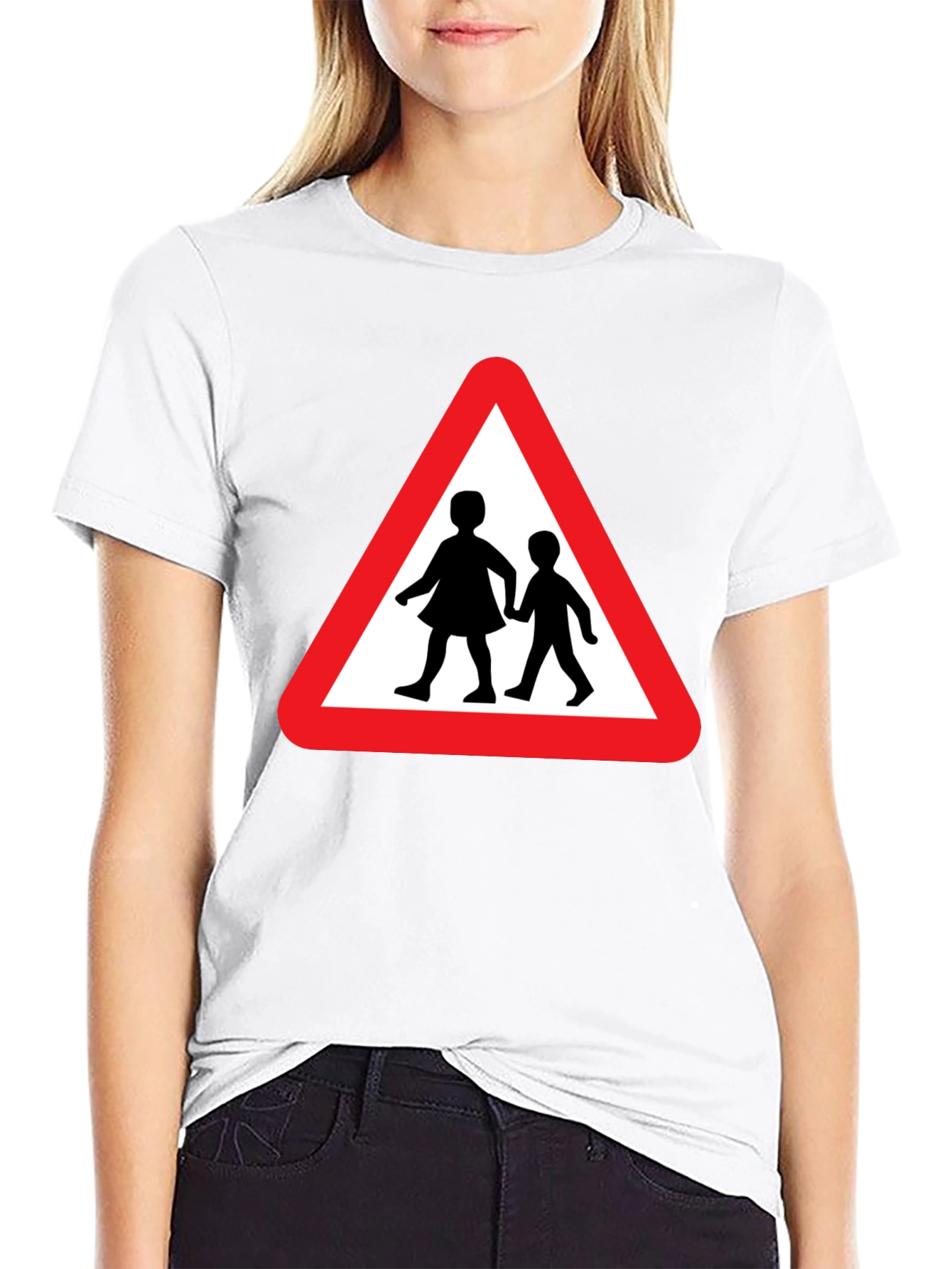 Caution Children Crossing Black T-Shirt