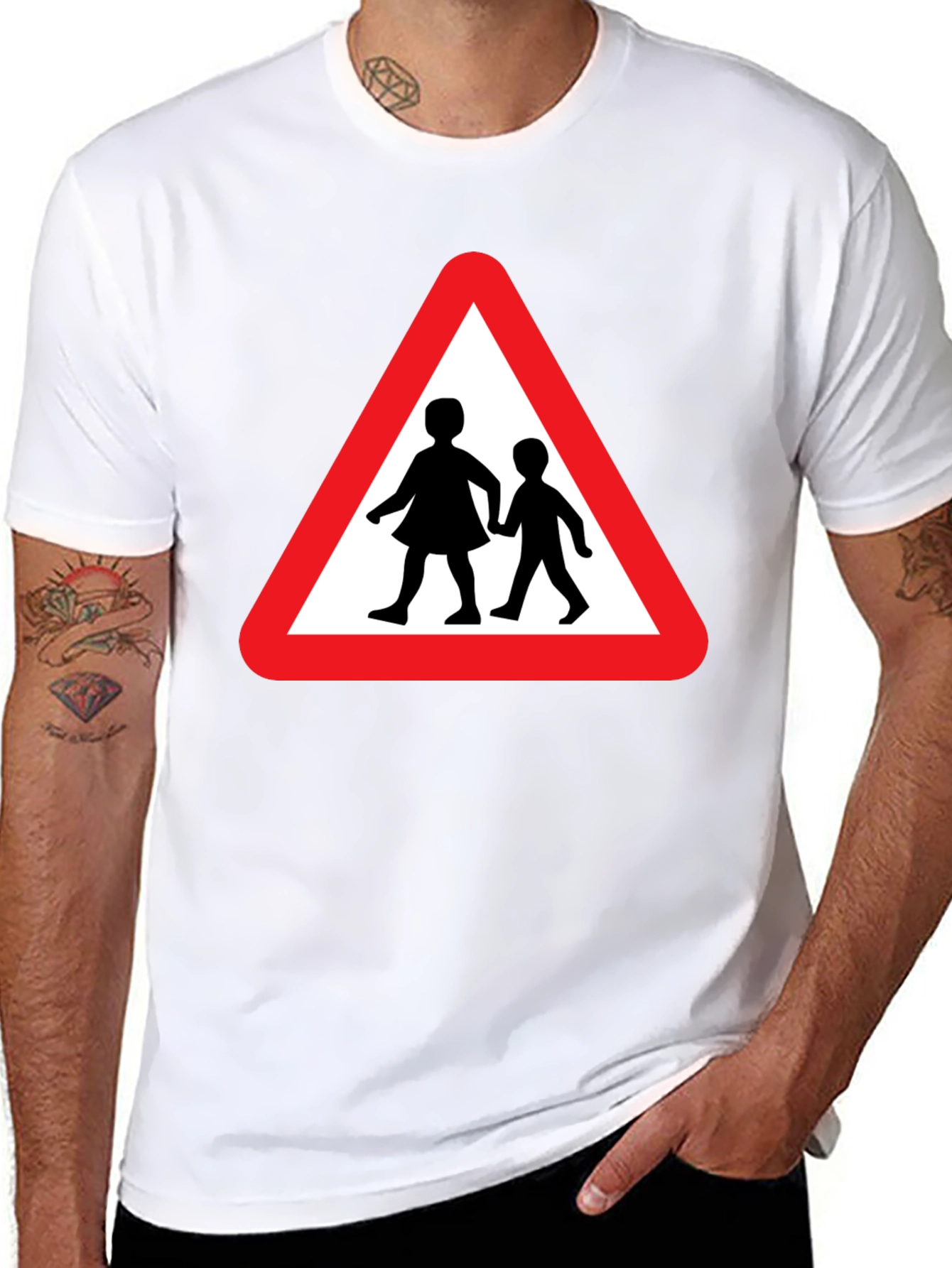 Caution Children Crossing Black T-Shirt