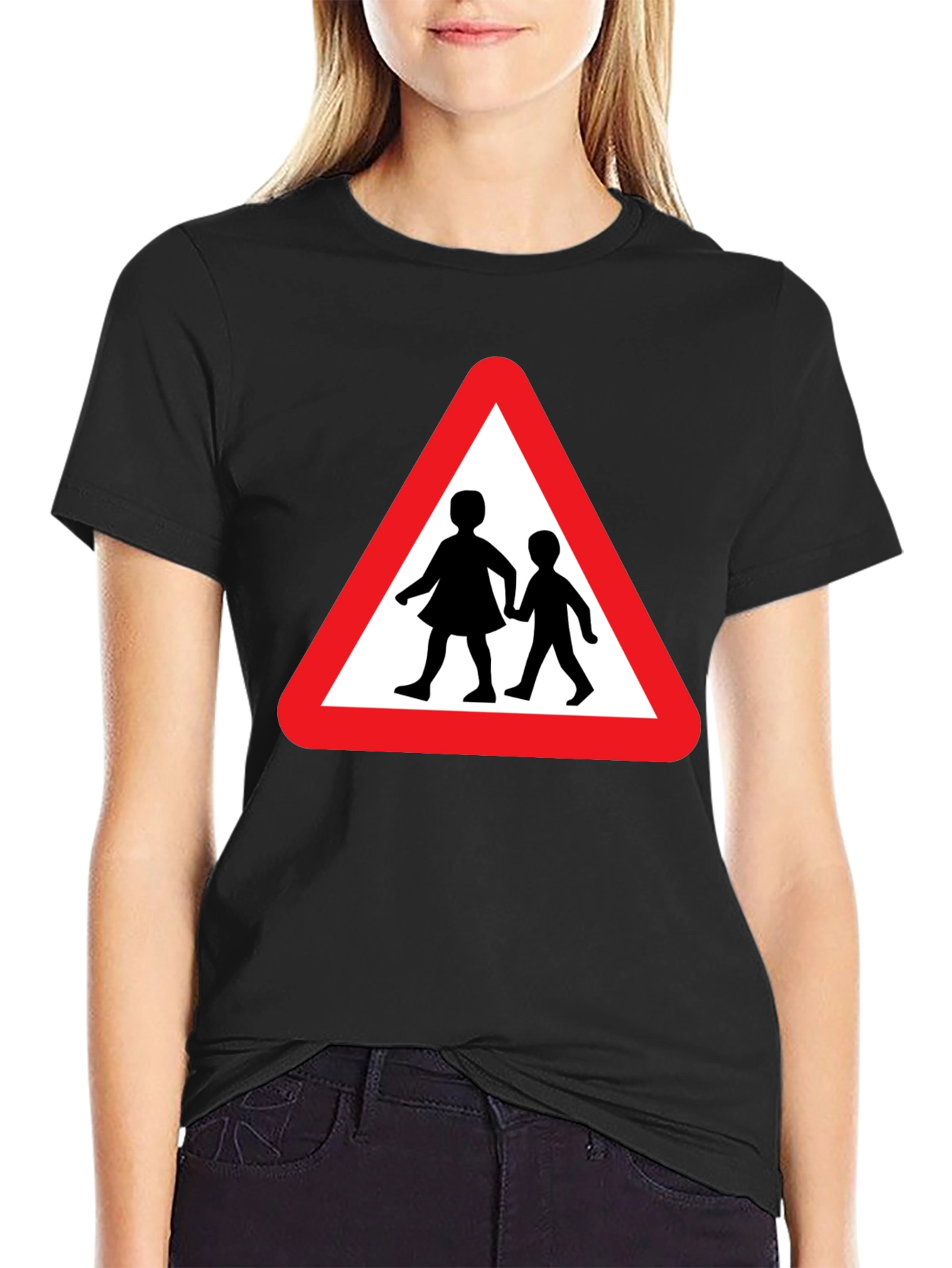 Caution Children Crossing Black T-Shirt