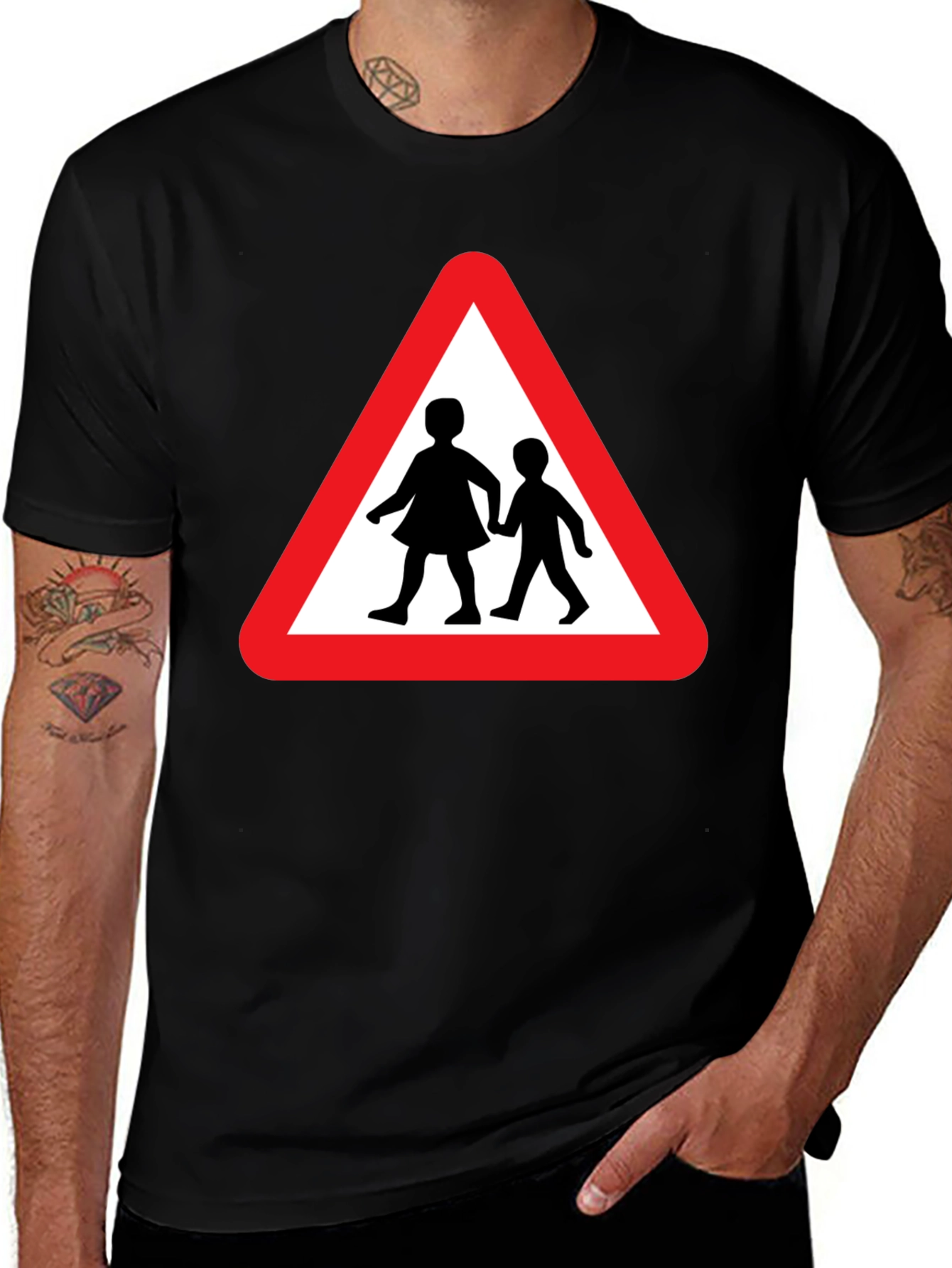 Caution Children Crossing Black T-Shirt
