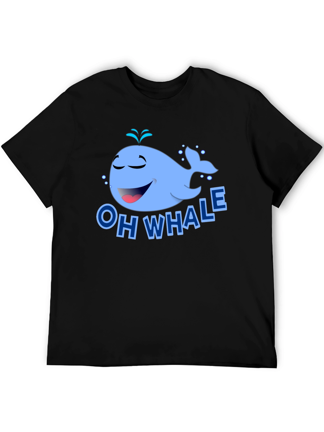 Oh Whale Cartoon Graphic Black T-Shirt