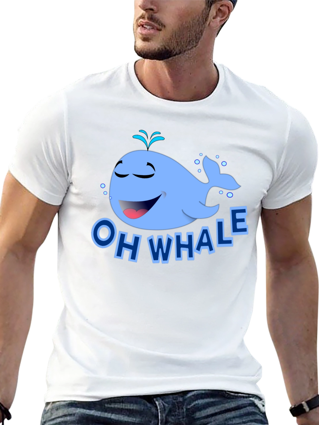 Oh Whale Cartoon Graphic Black T-Shirt