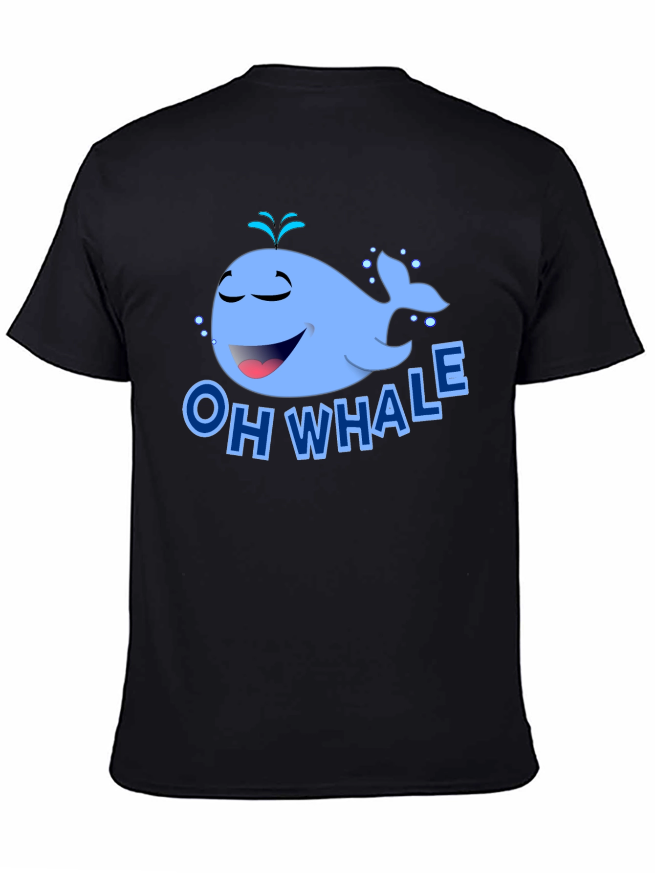 Oh Whale Cartoon Graphic Black T-Shirt