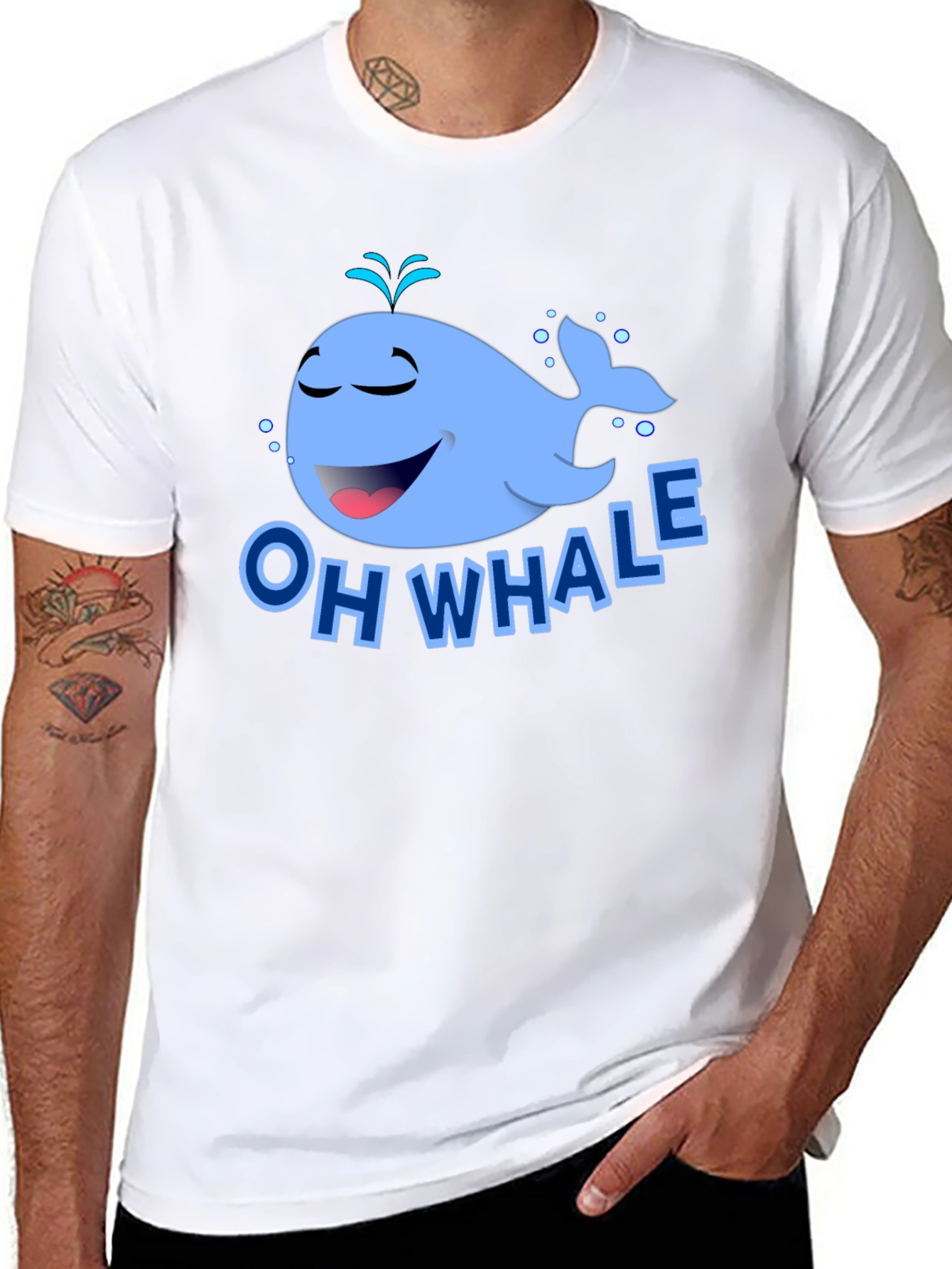 Oh Whale Cartoon Graphic Black T-Shirt
