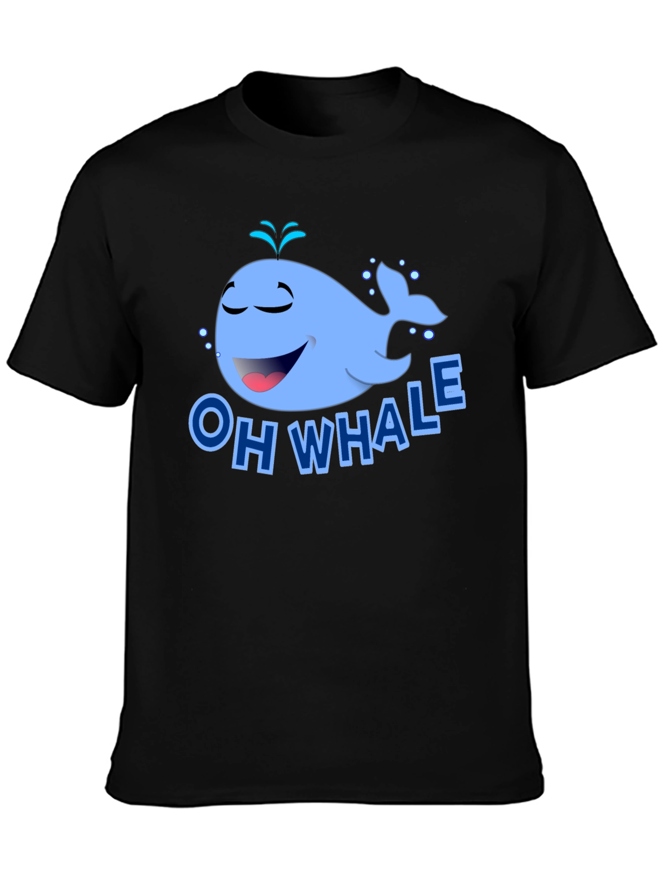 Oh Whale Cartoon Graphic Black T-Shirt