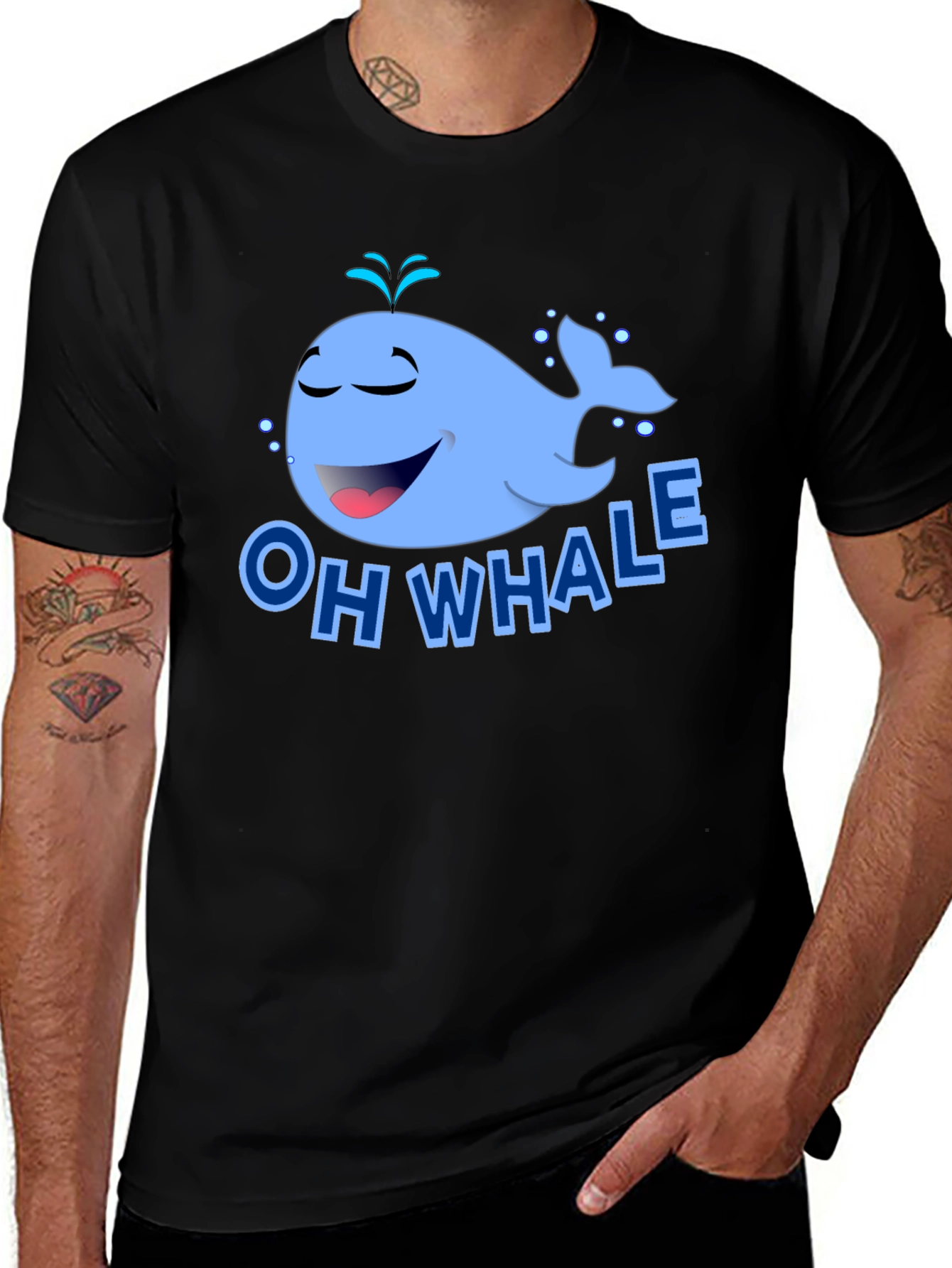 Oh Whale Cartoon Graphic Black T-Shirt