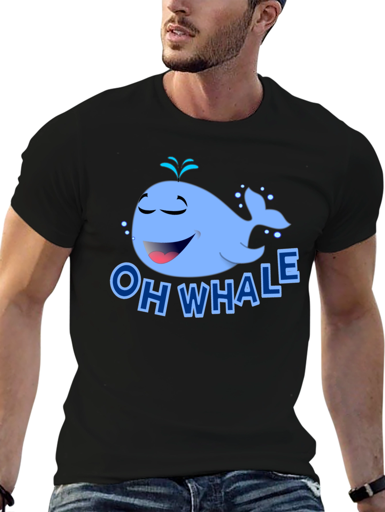 Oh Whale Cartoon Graphic Black T-Shirt