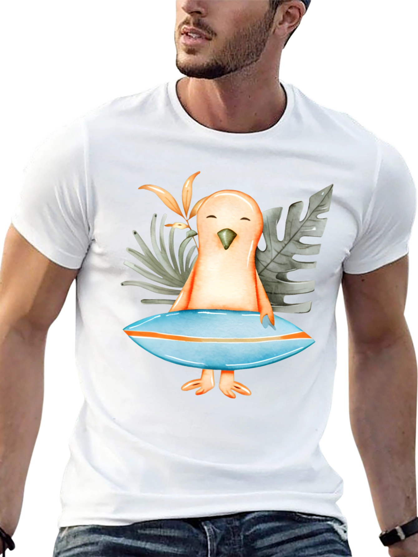 Surfer Bird Graphic T-Shirt - Tropical Vibe!
