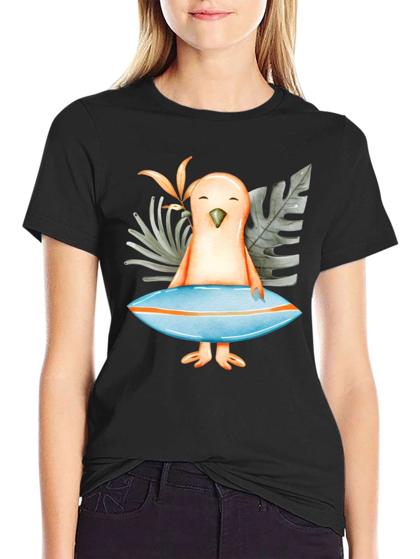 Surfer Bird Graphic T-Shirt - Tropical Vibe!