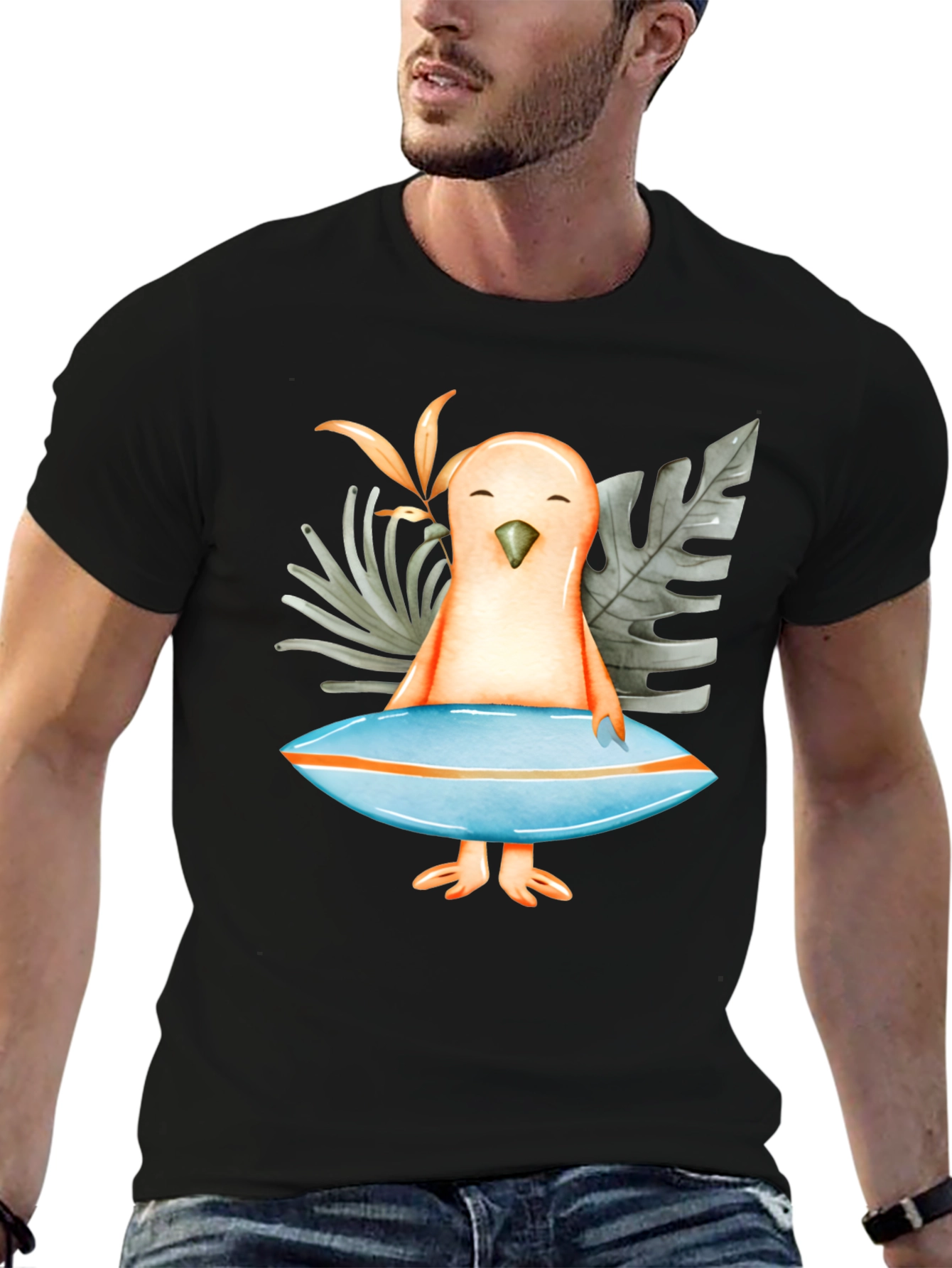 Surfer Bird Graphic T-Shirt - Tropical Vibe!