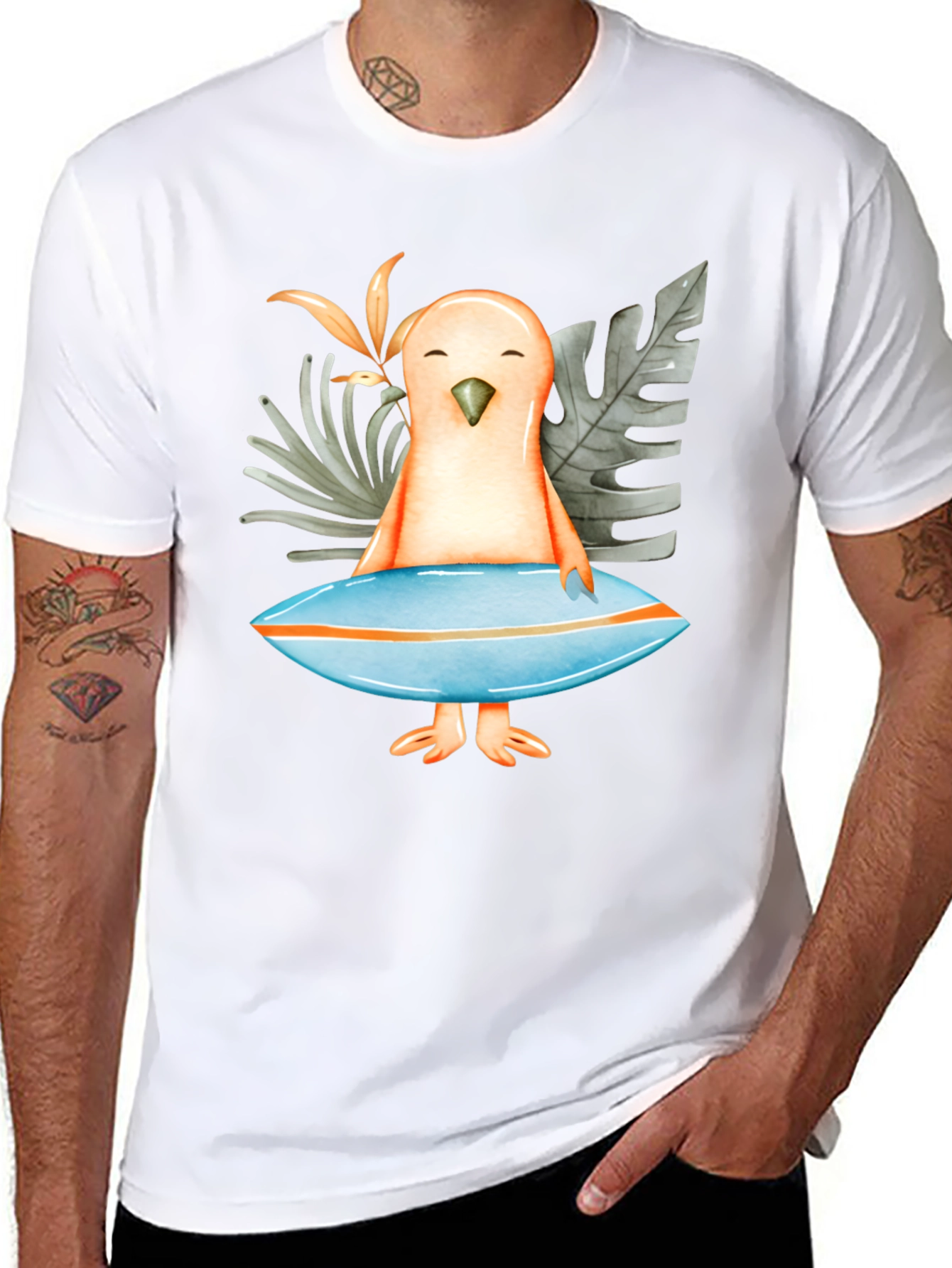 Surfer Bird Graphic T-Shirt - Tropical Vibe!