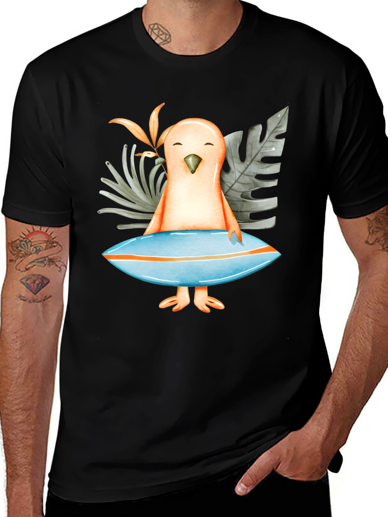 Surfer Bird Graphic T-Shirt - Tropical Vibe!