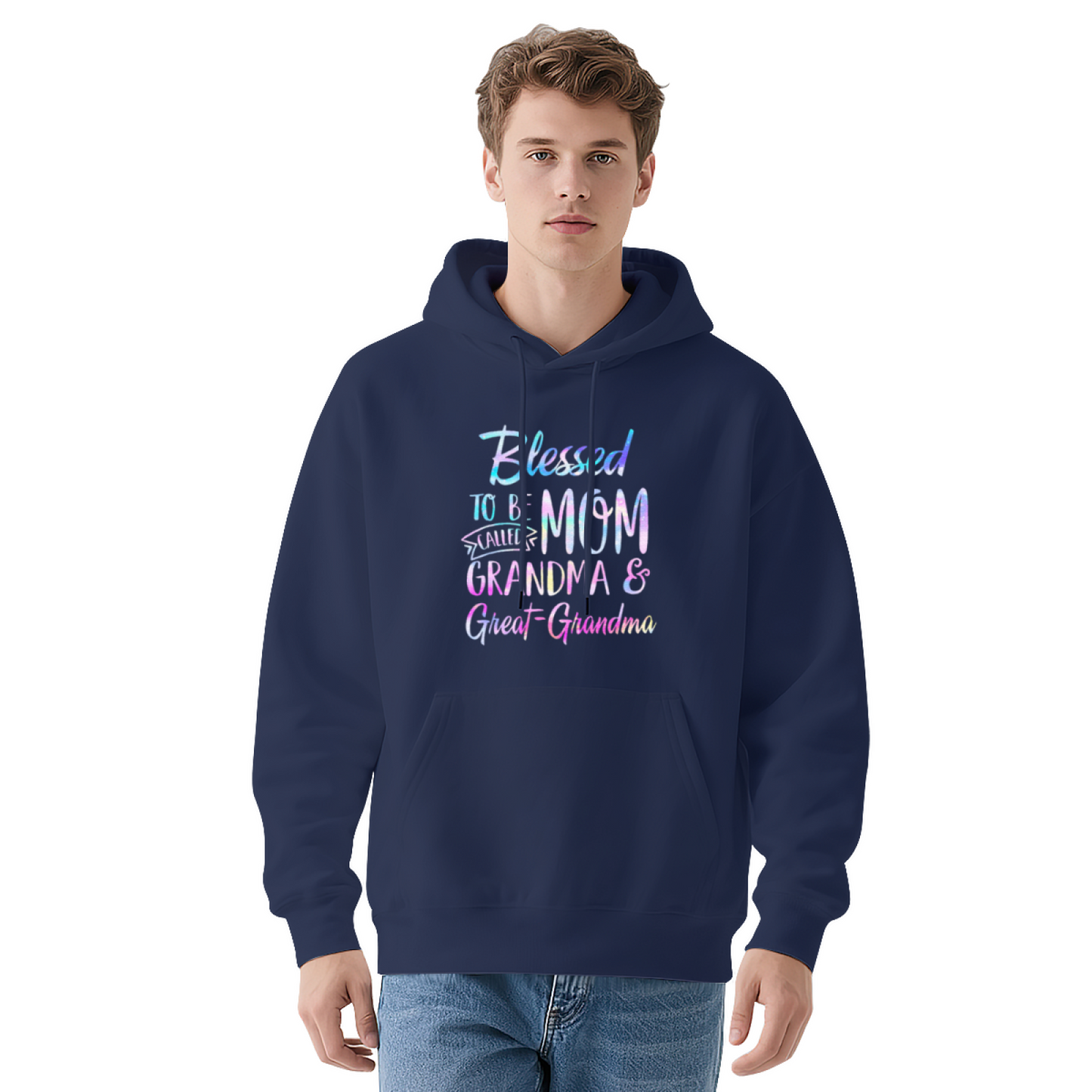 Blessed Mom Grandma Great Grandma Colorful Text Hoodie, Warm Family Top