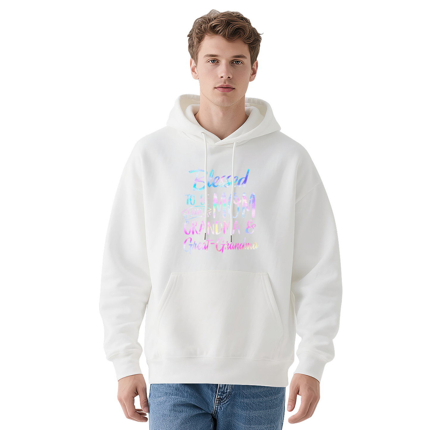 Blessed Mom Grandma Great Grandma Colorful Text Hoodie, Warm Family Top
