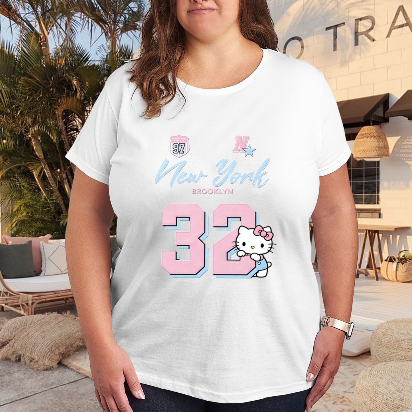 New York 32 Number Sporty Hello Kitty Varsity Plus?Size Women Tee