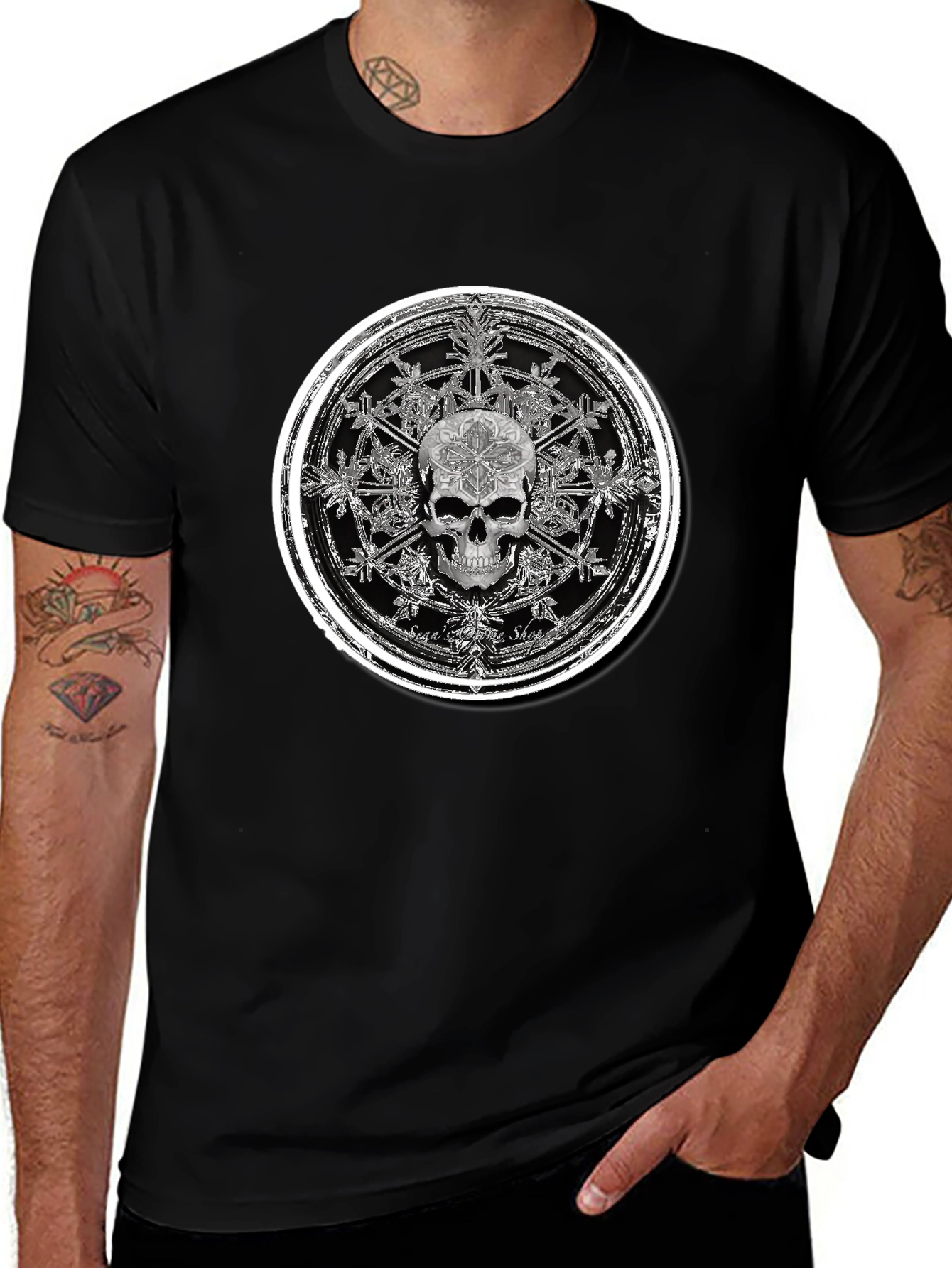 Skull Mandala Graphic Tee - Mens Black T-Shirt