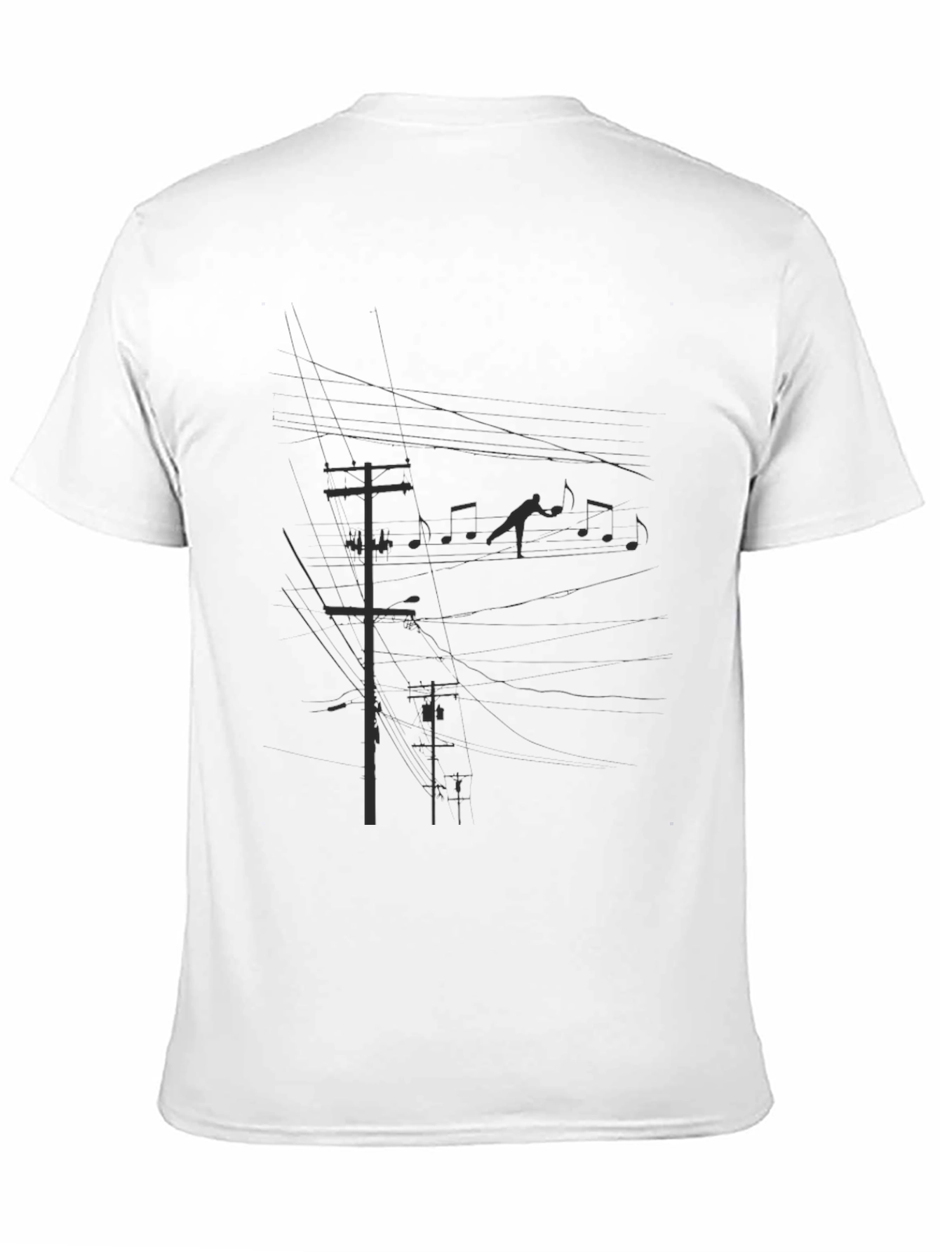 Black Graphic Tee - Power Lines and Music