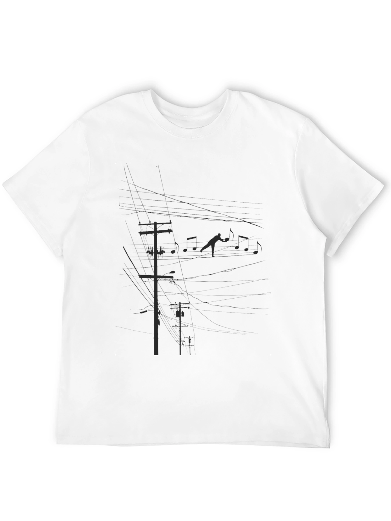 Black Graphic Tee - Power Lines and Music