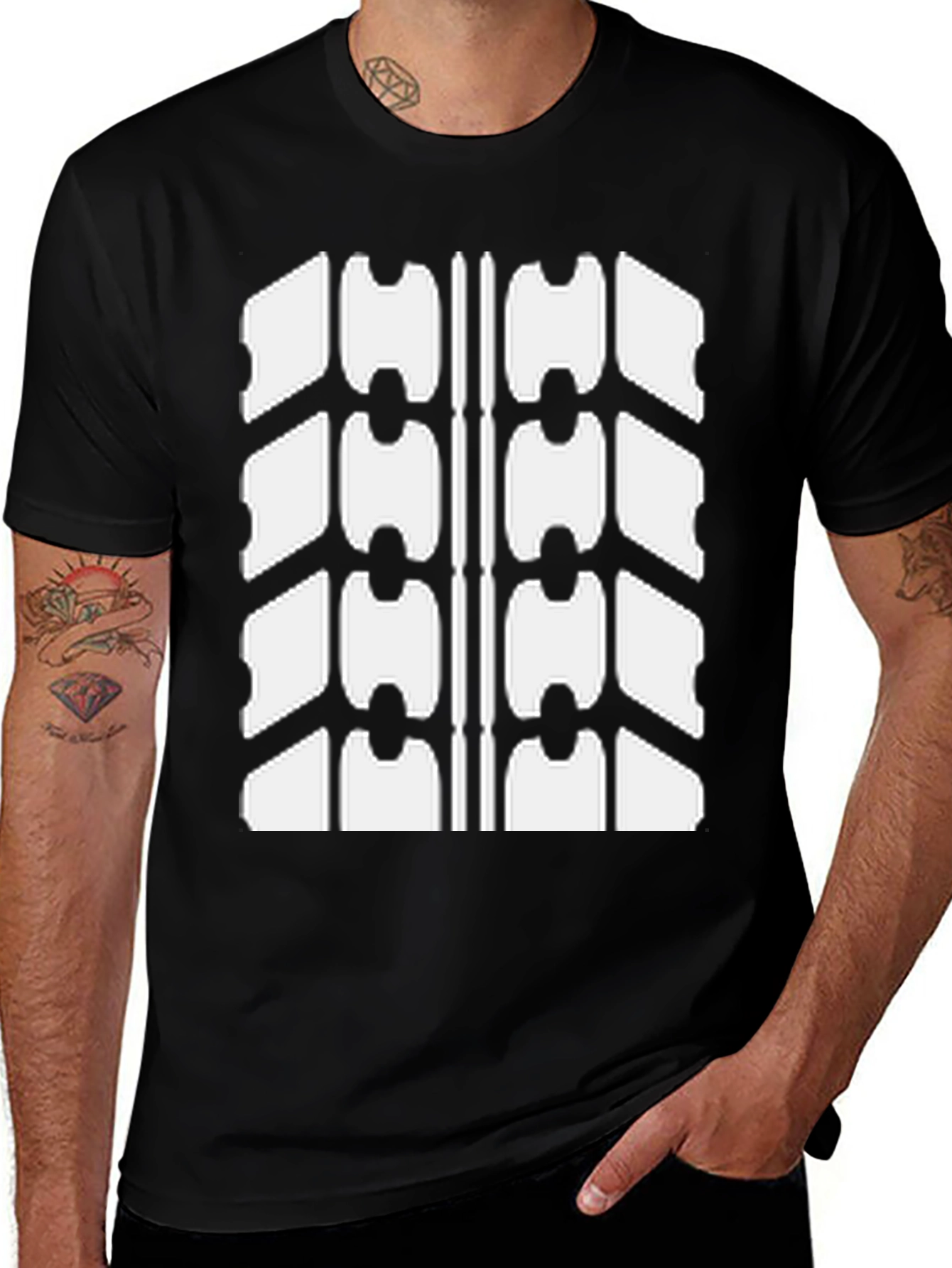Cool Tire Tread Graphic Black T-Shirt