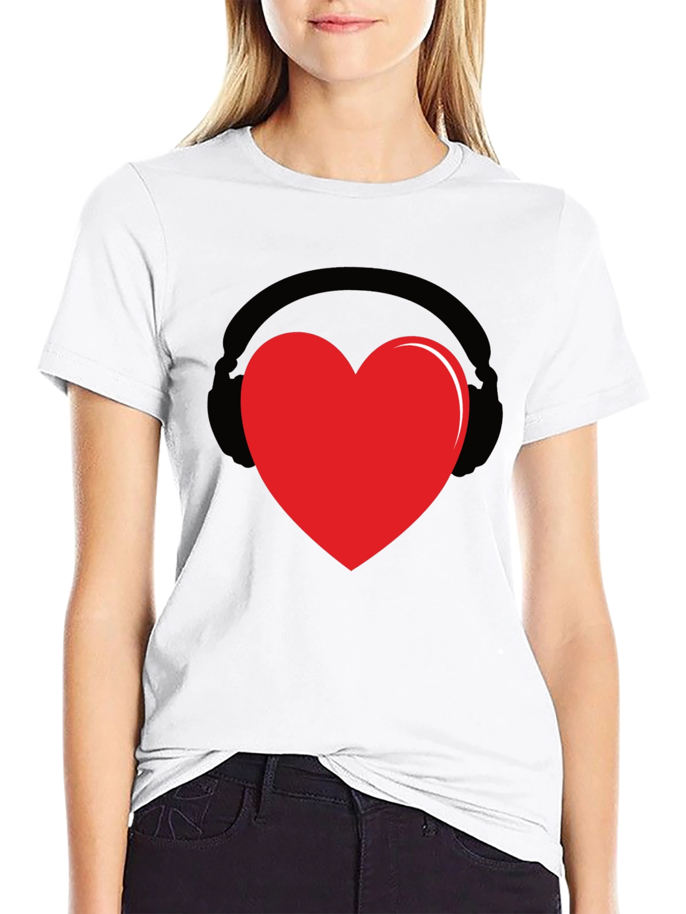 Heart Headphones Graphic Tee - Black