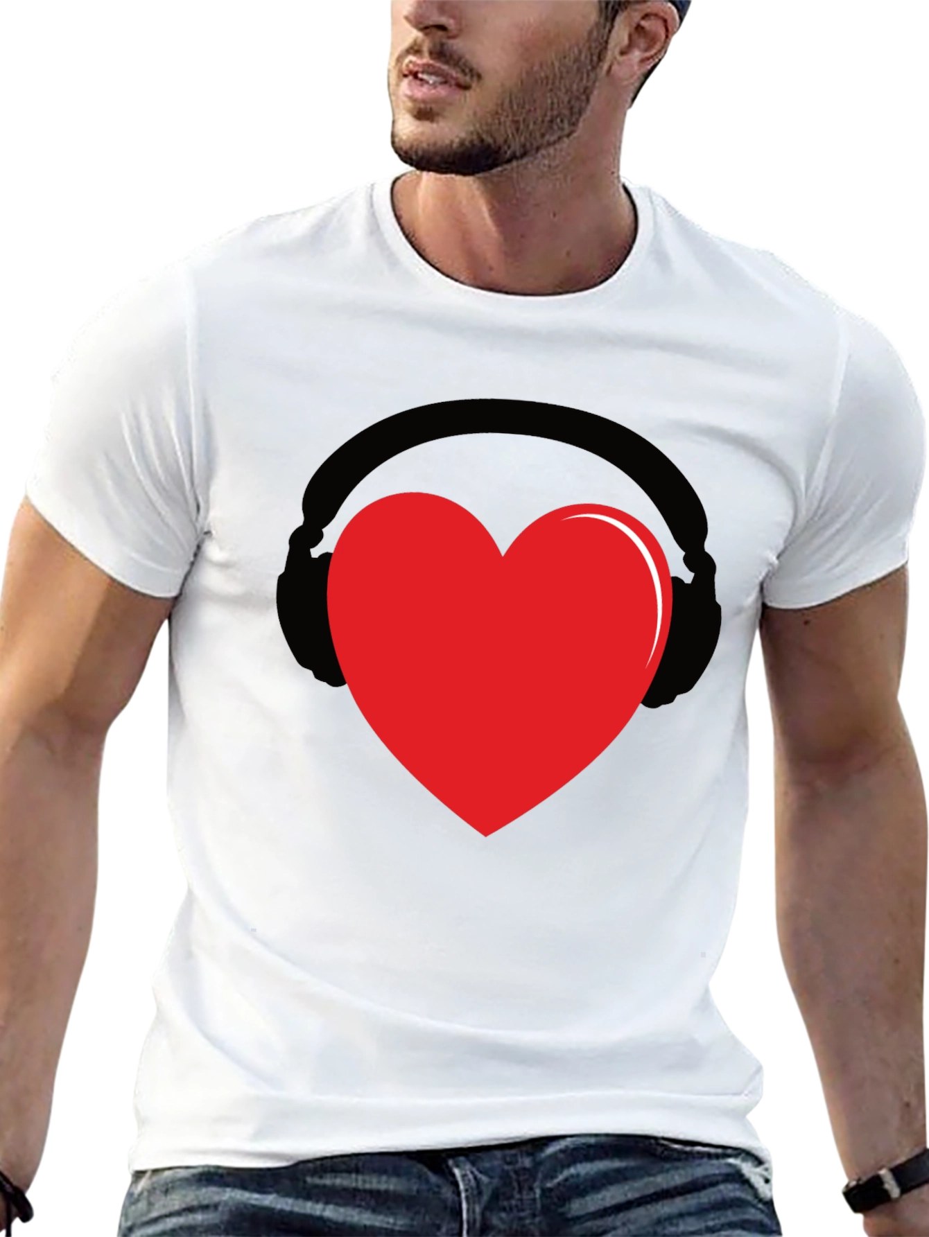 Heart Headphones Graphic Tee - Black