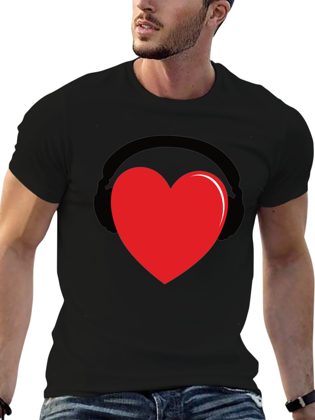 Heart Headphones Graphic Tee - Black