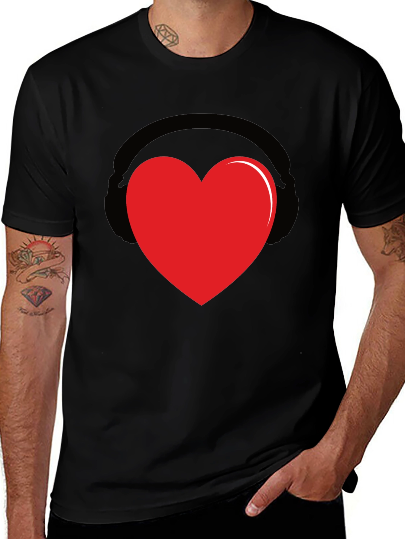 Heart Headphones Graphic Tee - Black