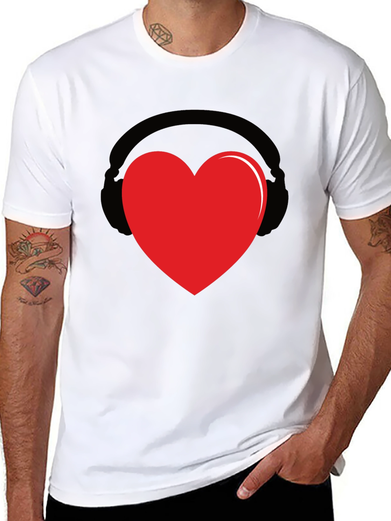 Heart Headphones Graphic Tee - Black