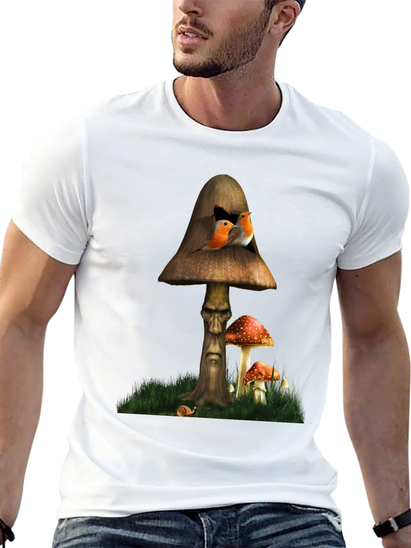 Mushroom Birdhouse Graphic Tee - Unique Fantasy Design