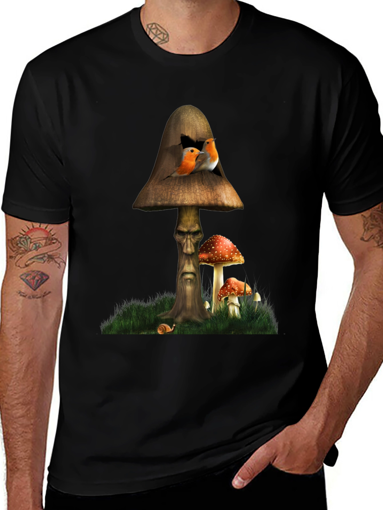 Mushroom Birdhouse Graphic Tee - Unique Fantasy Design